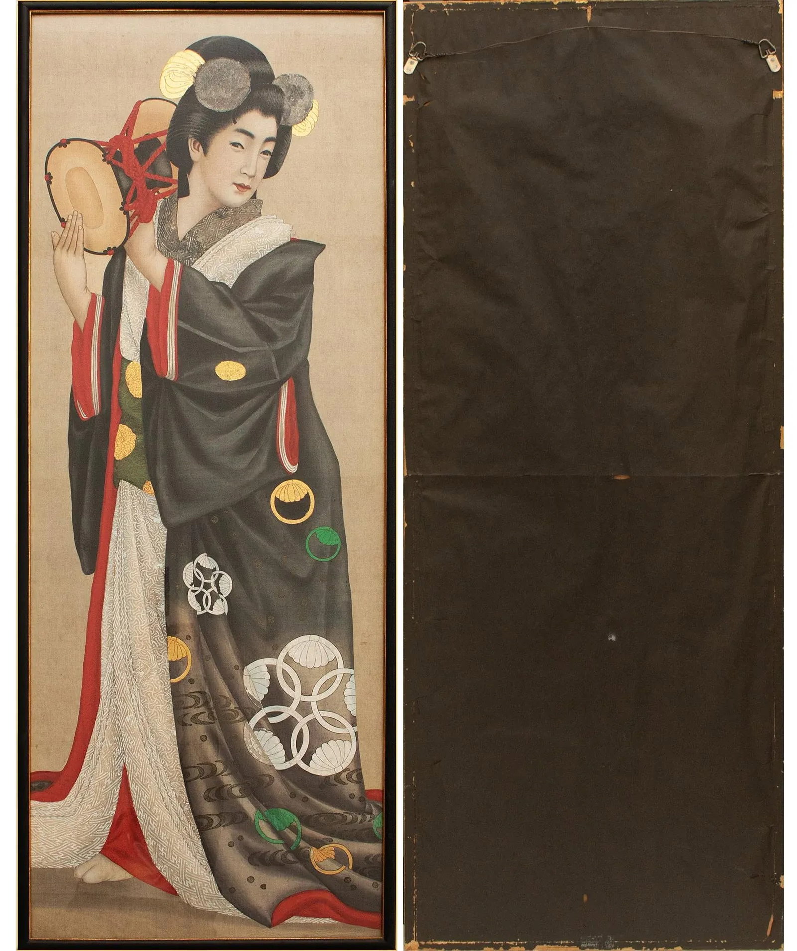 XL Meiji to Taisho Era Japanese Gold Leaf Portrait of a Young Woman on Silk, Framed - 12
