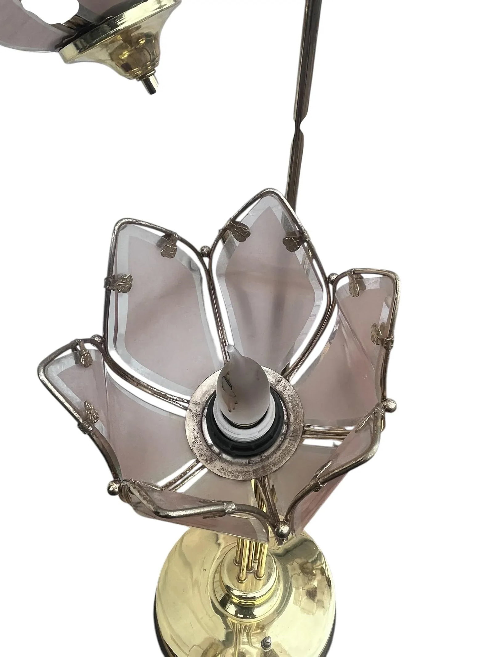 Pair of Italian Mid Century Glass and Brass Lotus Flower Table Lamps - 11