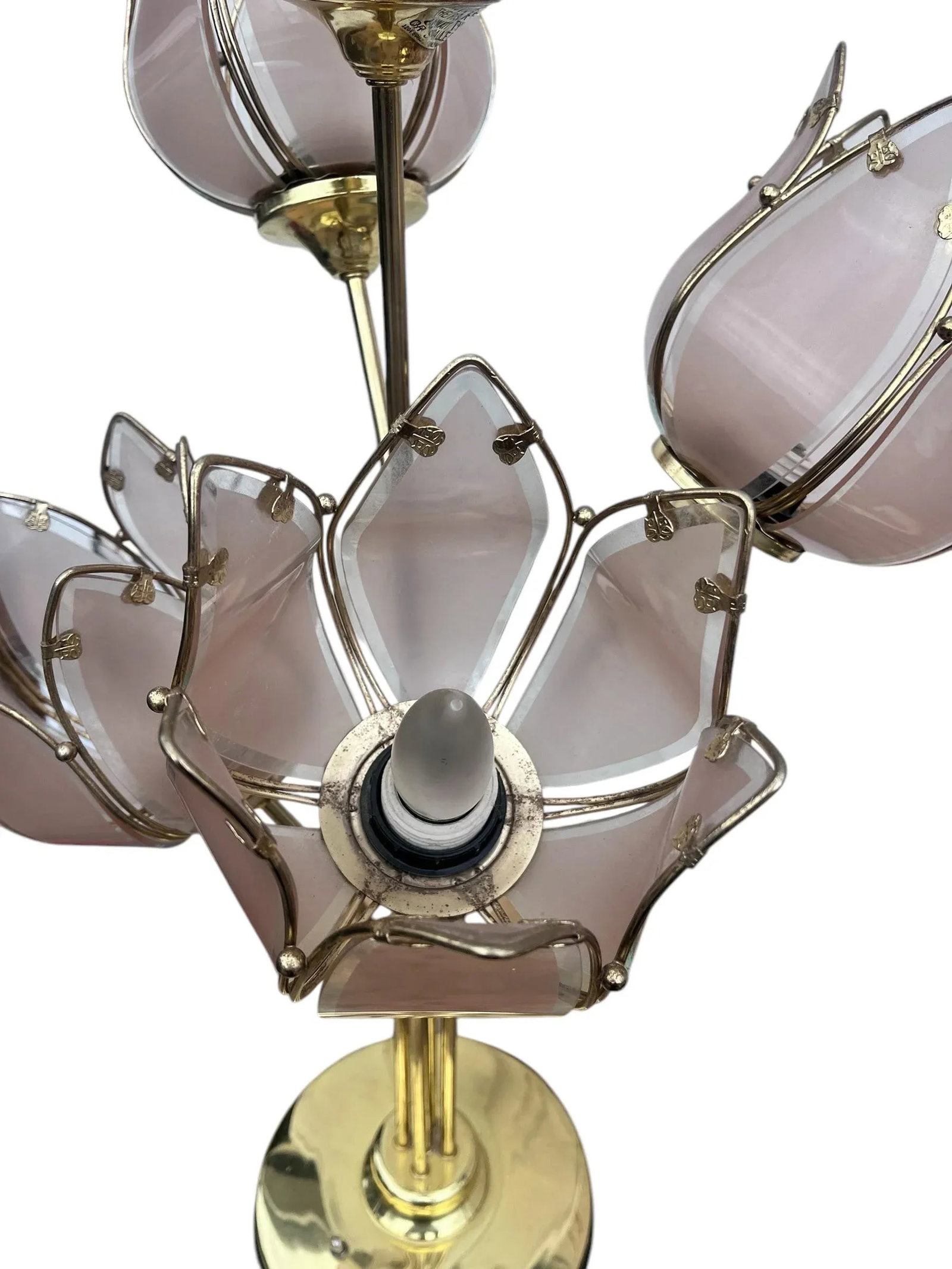 Pair of Italian Mid Century Glass and Brass Lotus Flower Table Lamps - 12