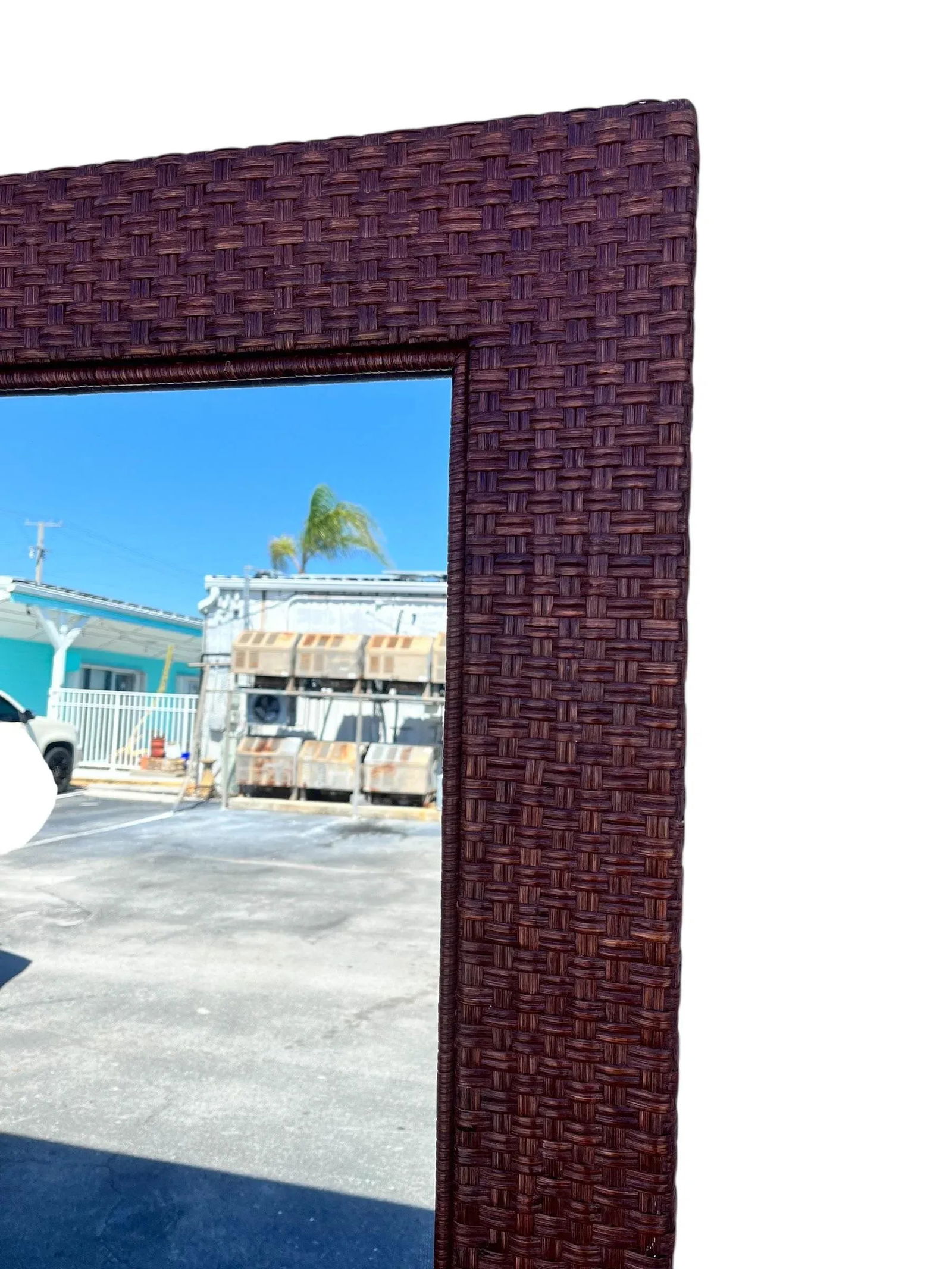 Large 1980s Rattan Woven Mirror - 7