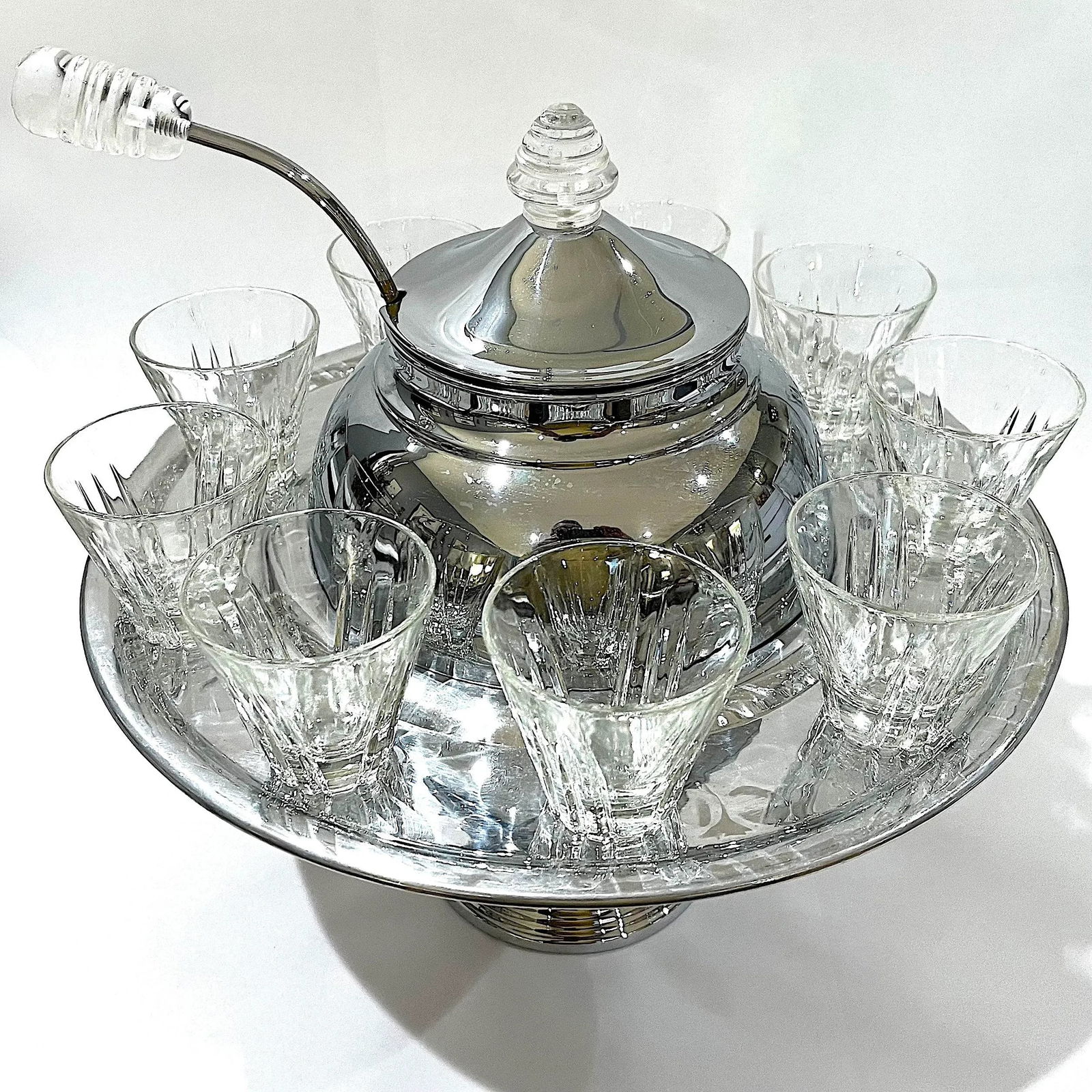 1940's Art Deco Lehman Brothers Saturn Ring Chrome Punch Bowl Set- 11 Pieces - 2