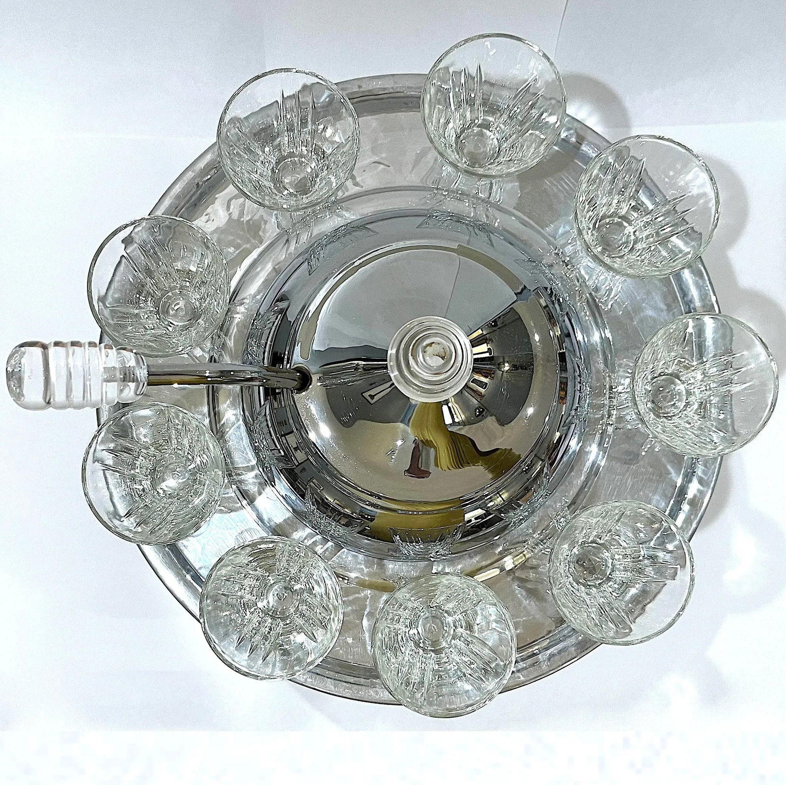 1940's Art Deco Lehman Brothers Saturn Ring Chrome Punch Bowl Set- 11 Pieces - 5
