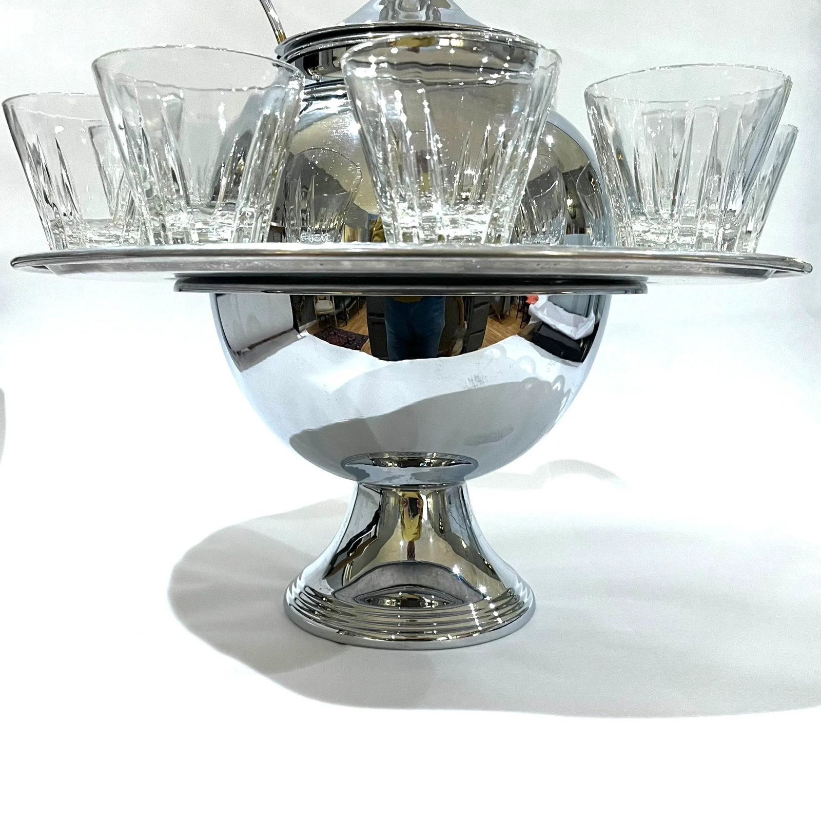 1940's Art Deco Lehman Brothers Saturn Ring Chrome Punch Bowl Set- 11 Pieces - 6