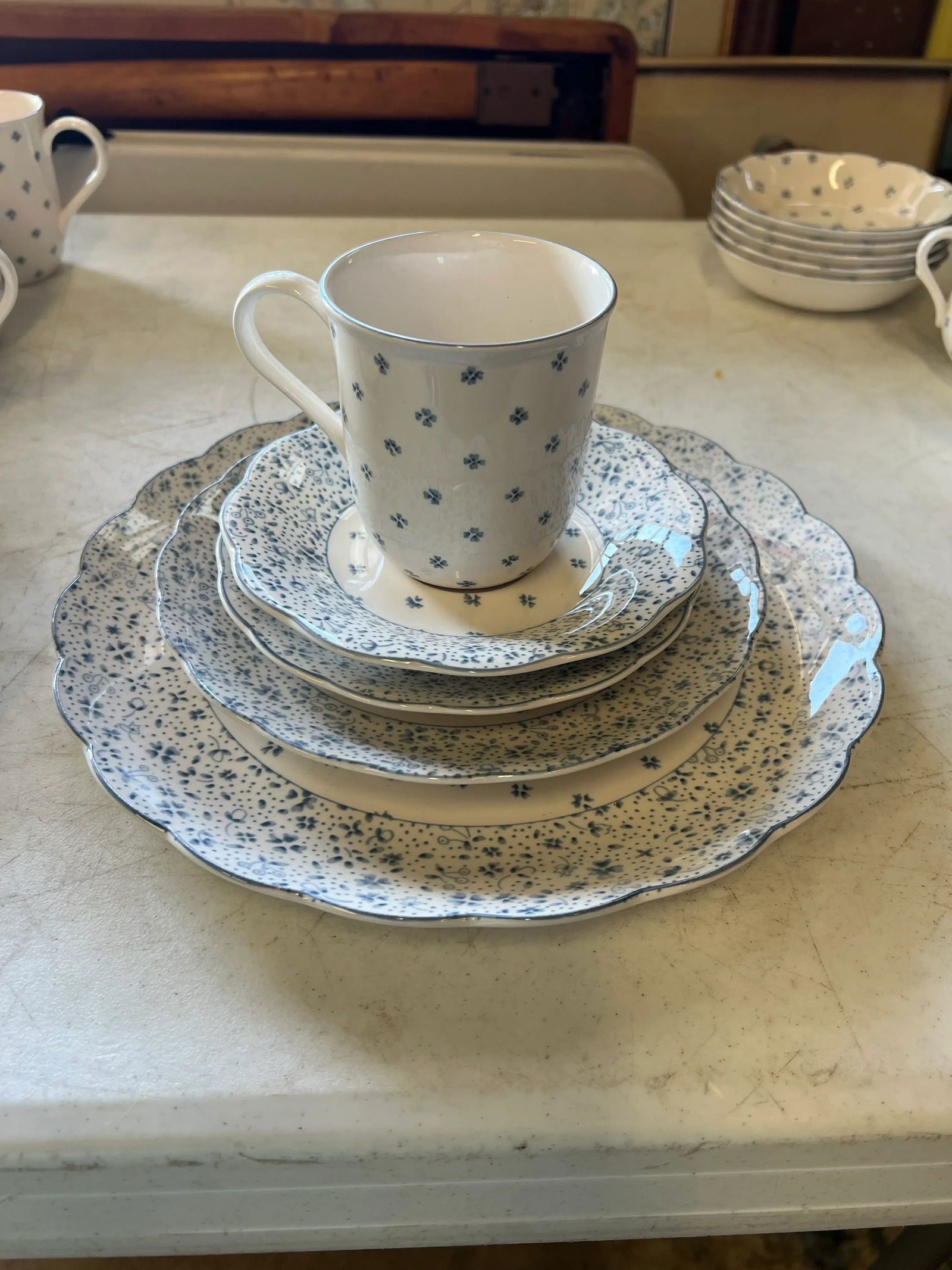 Vintage Blue & White Dinnerware Set- 52 Pieces - 2