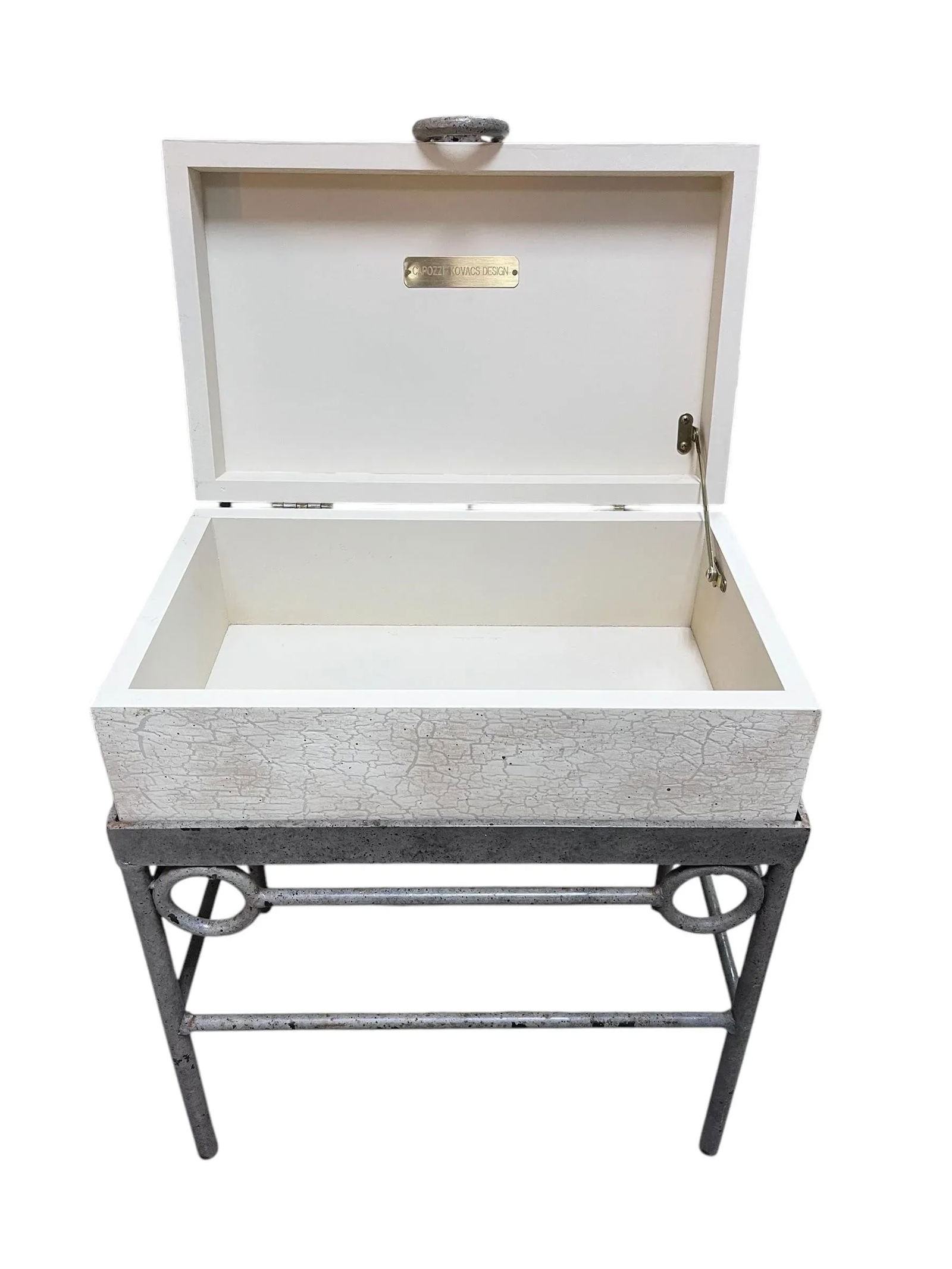 1990s Capozzi Kocacs Design Wooden Box on an Iron Stand - 4