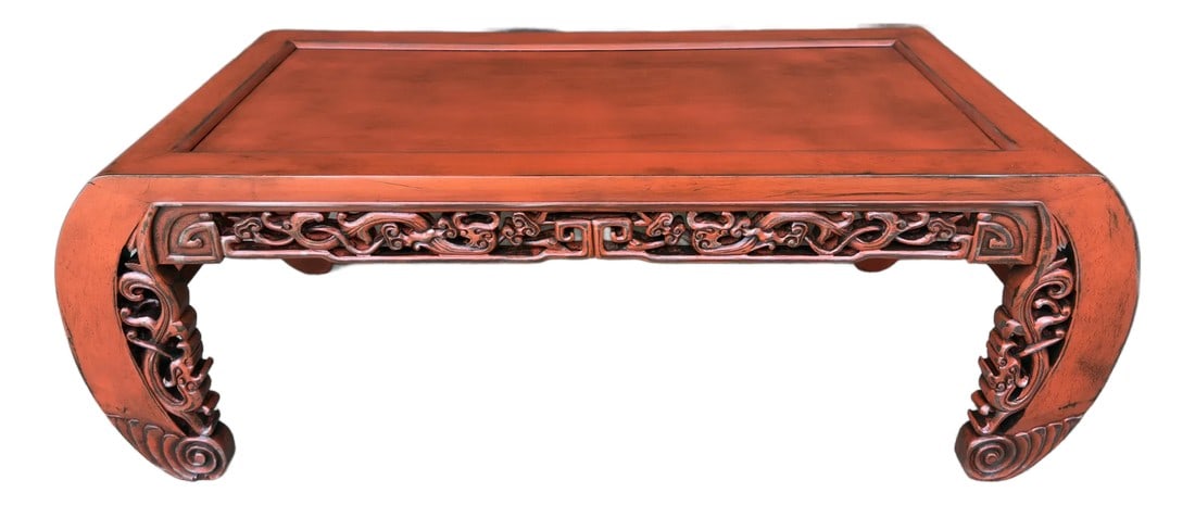 Mid 20th Century Vintage Chinoiserie Hand-Carved Wood Kang, Coffee ,Opium Low Table – Newly: You won't believe the stunning piece I just discovered"”a vintage Chinese hand-carved Kang low coffee table that's been beautifully customized and is perfect for your home! This exquisite table