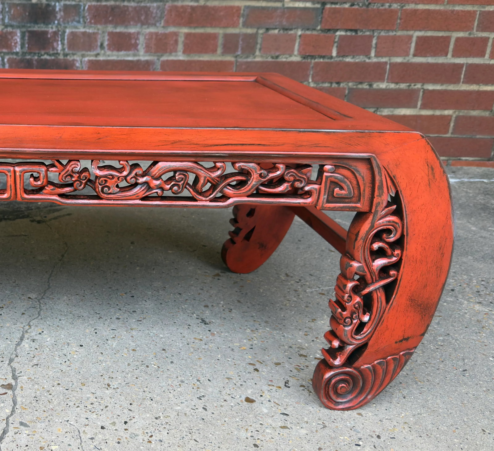 Mid 20th Century Vintage Chinoiserie Hand-Carved Wood Kang, Coffee ,Opium Low Table – Newly - 3