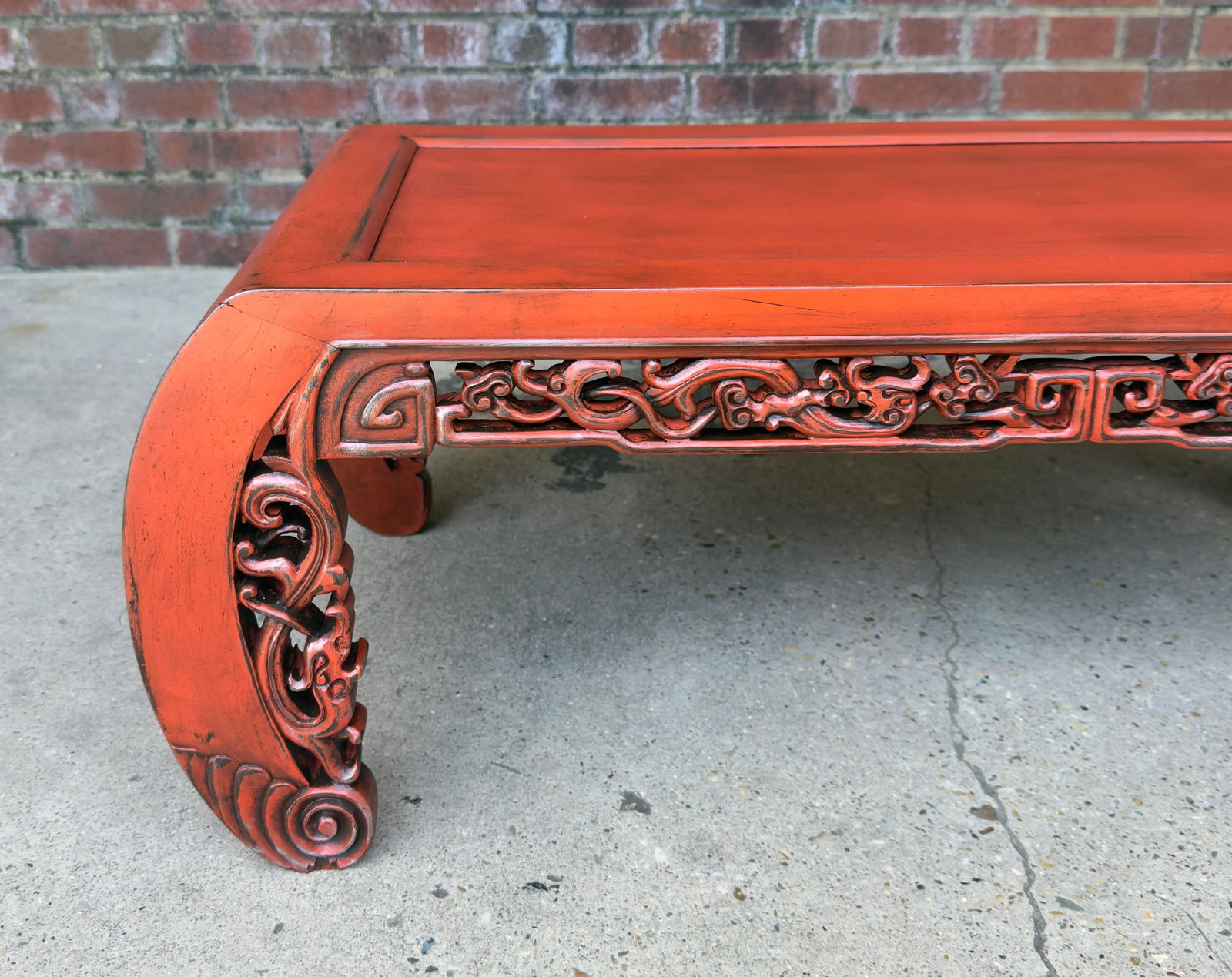 Mid 20th Century Vintage Chinoiserie Hand-Carved Wood Kang, Coffee ,Opium Low Table – Newly - 7