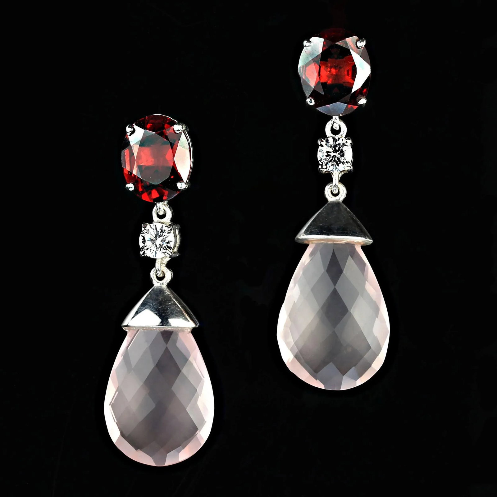 Ajd Romantic Rose Quartz and Garnet in Sterling Silver Earrings, A Pair - 3