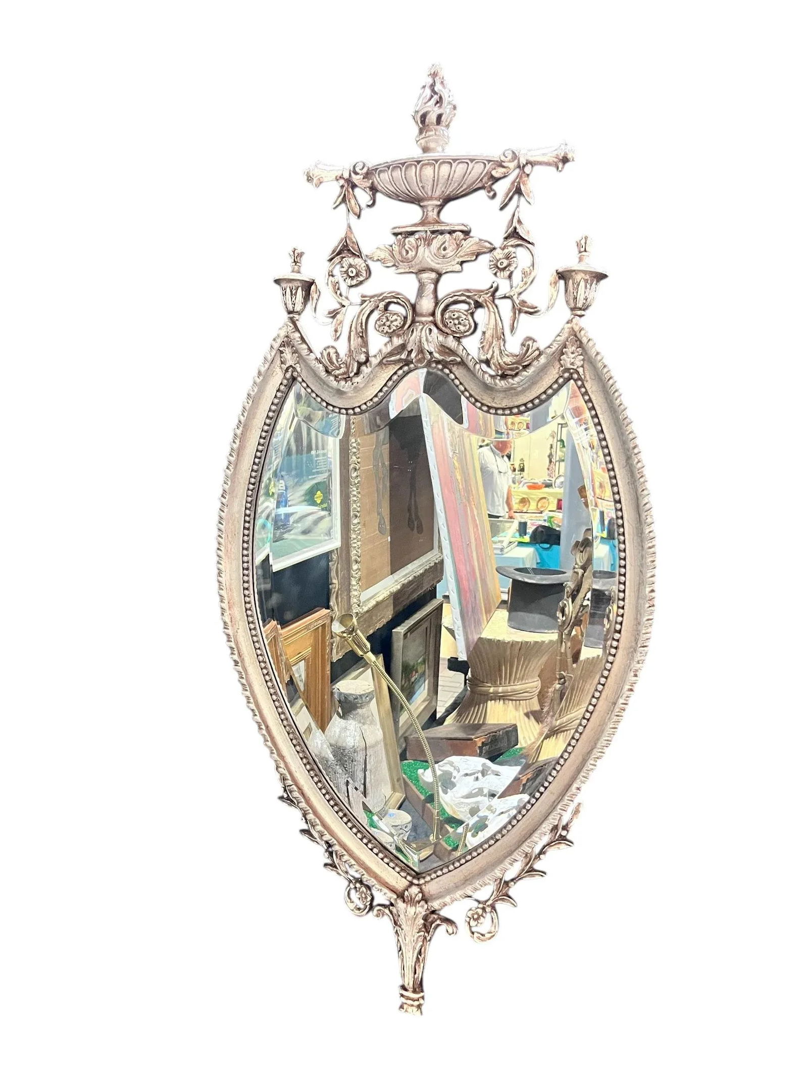 Friedman Brothers Silver Decorated Urn Top Mirror, 1920's - 2