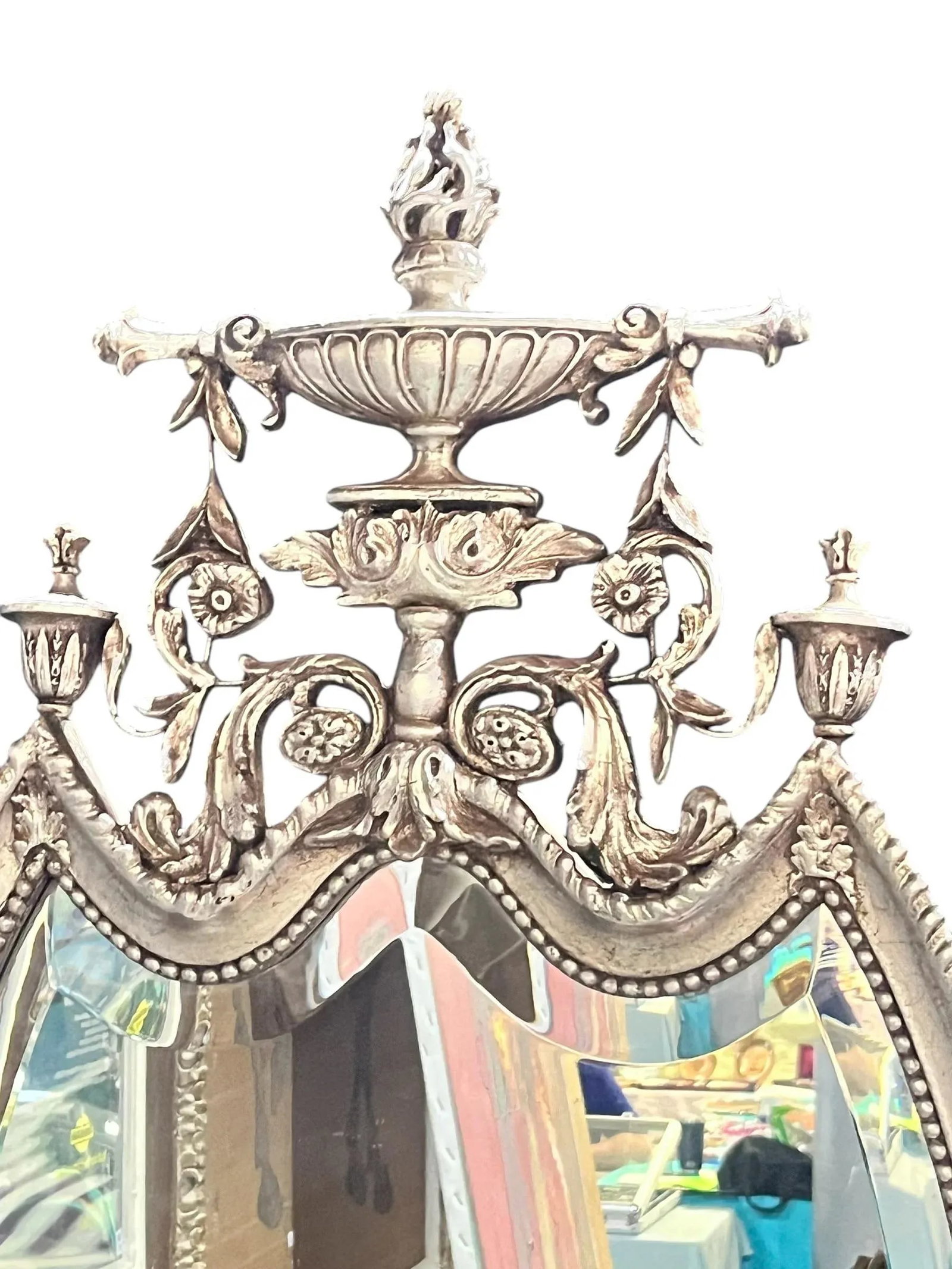 Friedman Brothers Silver Decorated Urn Top Mirror, 1920's - 6