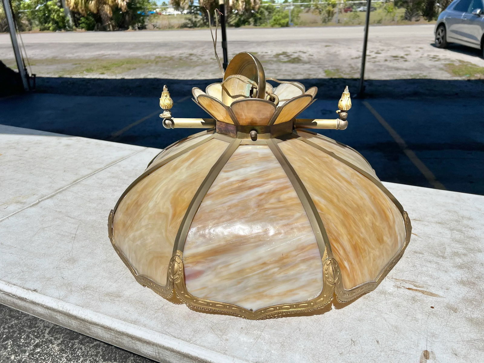 Vintage Slag Pedestal Hanging Lamp - 2