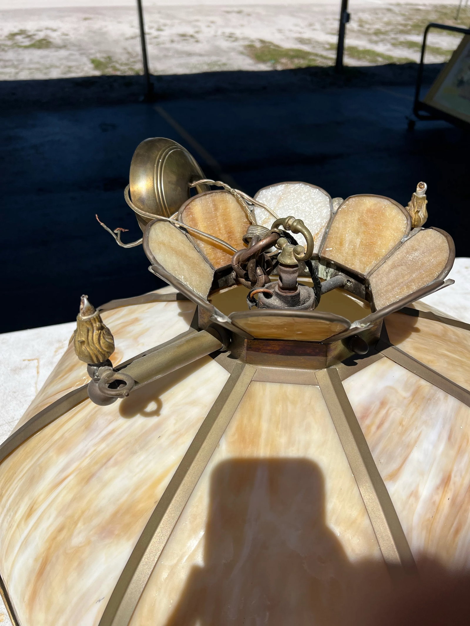 Vintage Slag Pedestal Hanging Lamp - 6