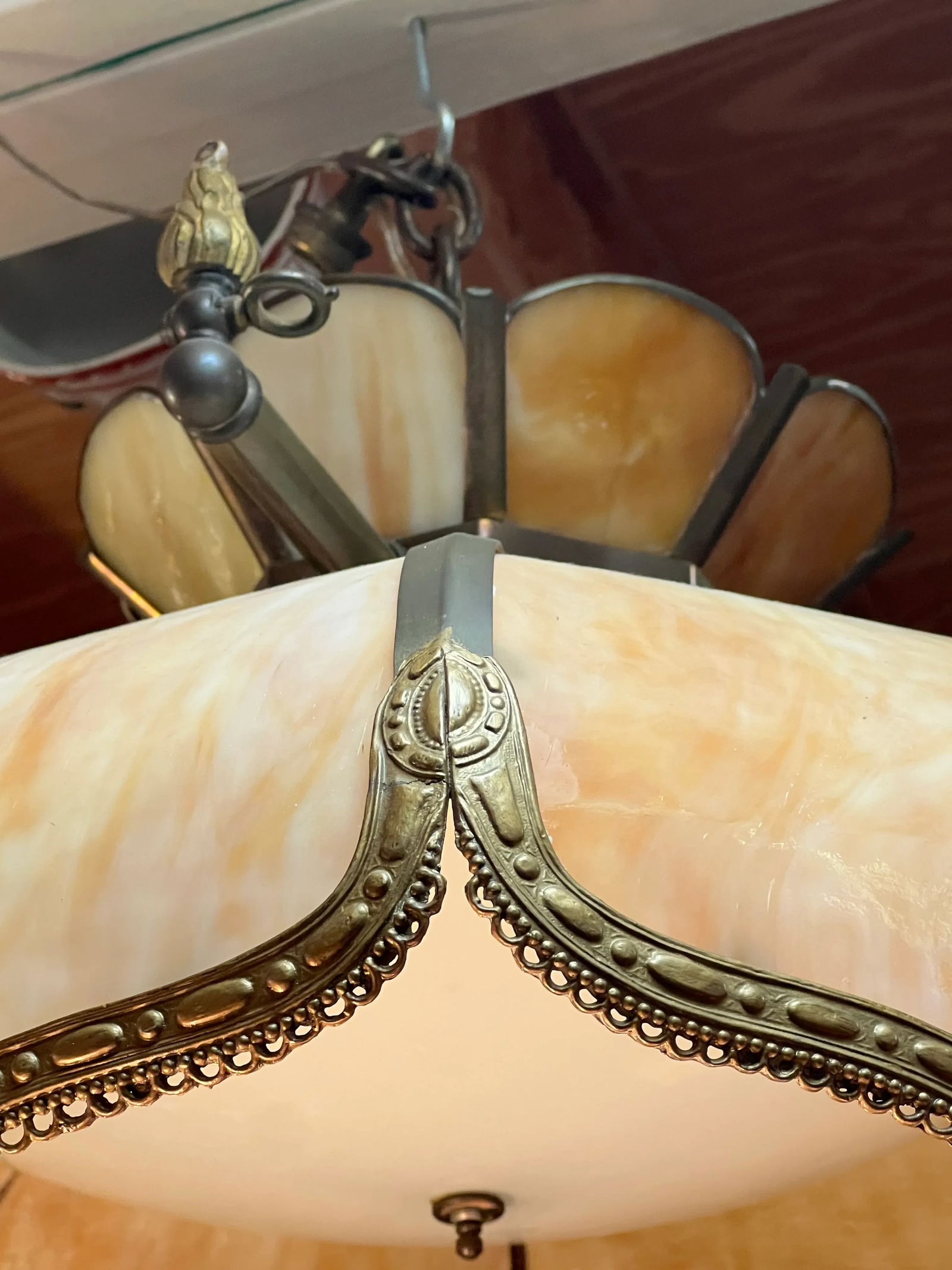 Vintage Slag Pedestal Hanging Lamp - 7