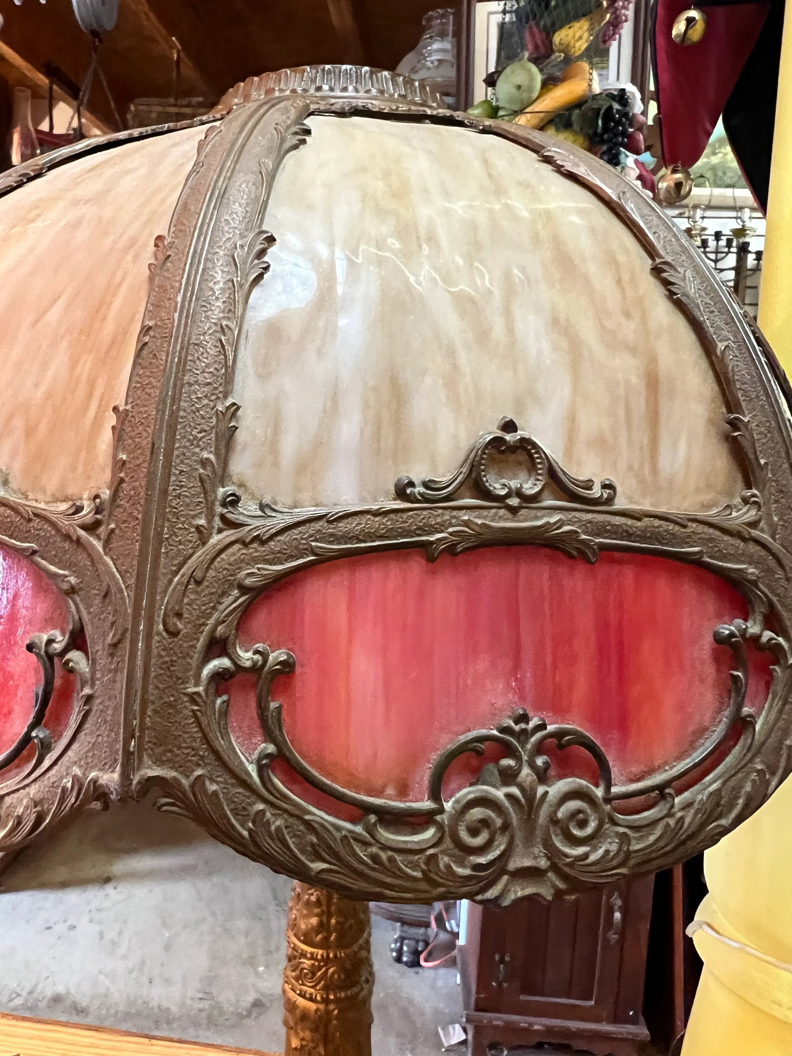 Late 1800s 8 Panel Bent Caramel and Red /Orange Slag Glass Table Lamp - 3