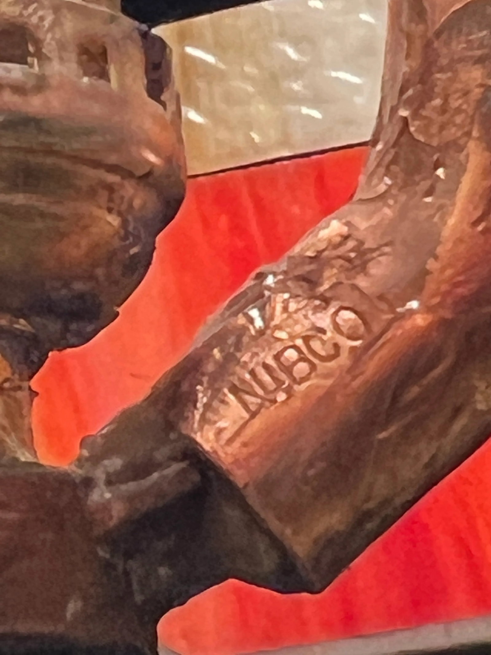 Late 1800s 8 Panel Bent Caramel and Red /Orange Slag Glass Table Lamp - 9