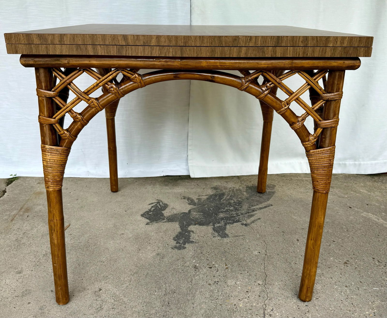 1970s Vintage Palm Beach Regency Bamboo & Rattan Dining Set - Set of 5 - Convertible Flip-Top Gaming - 2