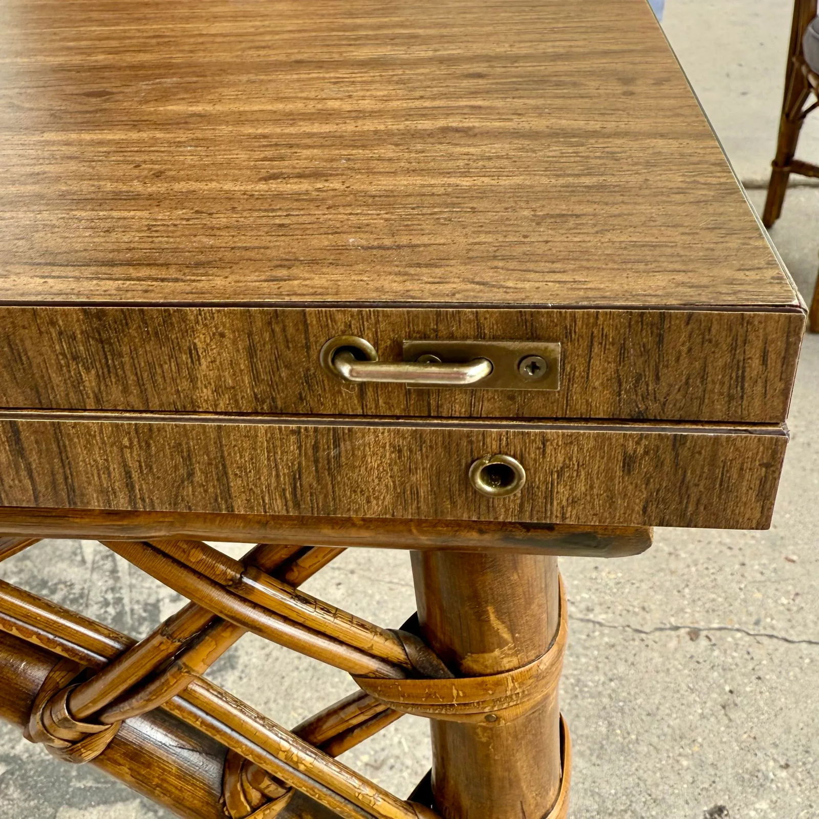 1970s Vintage Palm Beach Regency Bamboo & Rattan Dining Set - Set of 5 - Convertible Flip-Top Gaming - 4