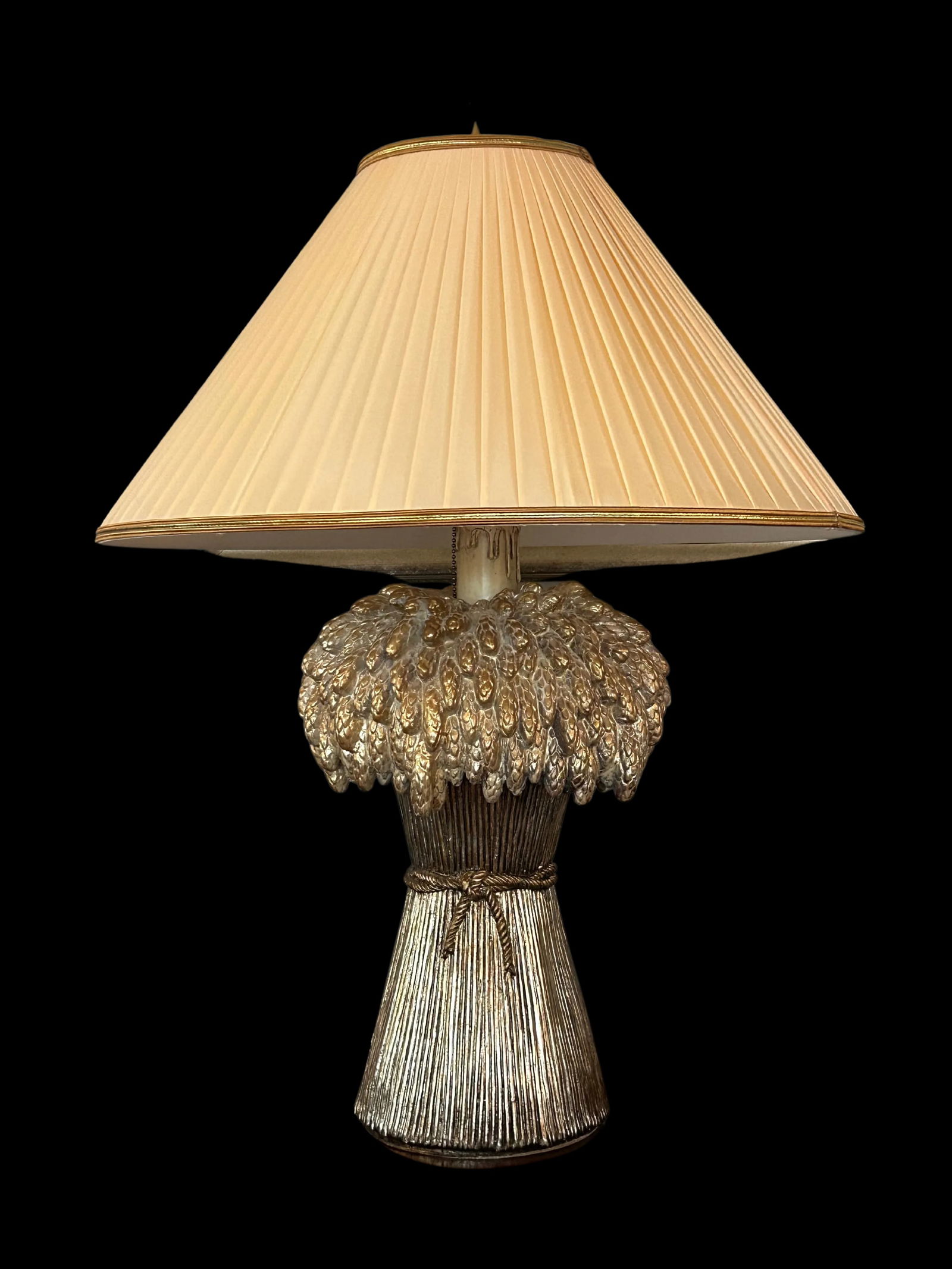 Vintage Thomas Blakemore Sheath of Wheat Figural Gold Lamp With Original Shade - 2