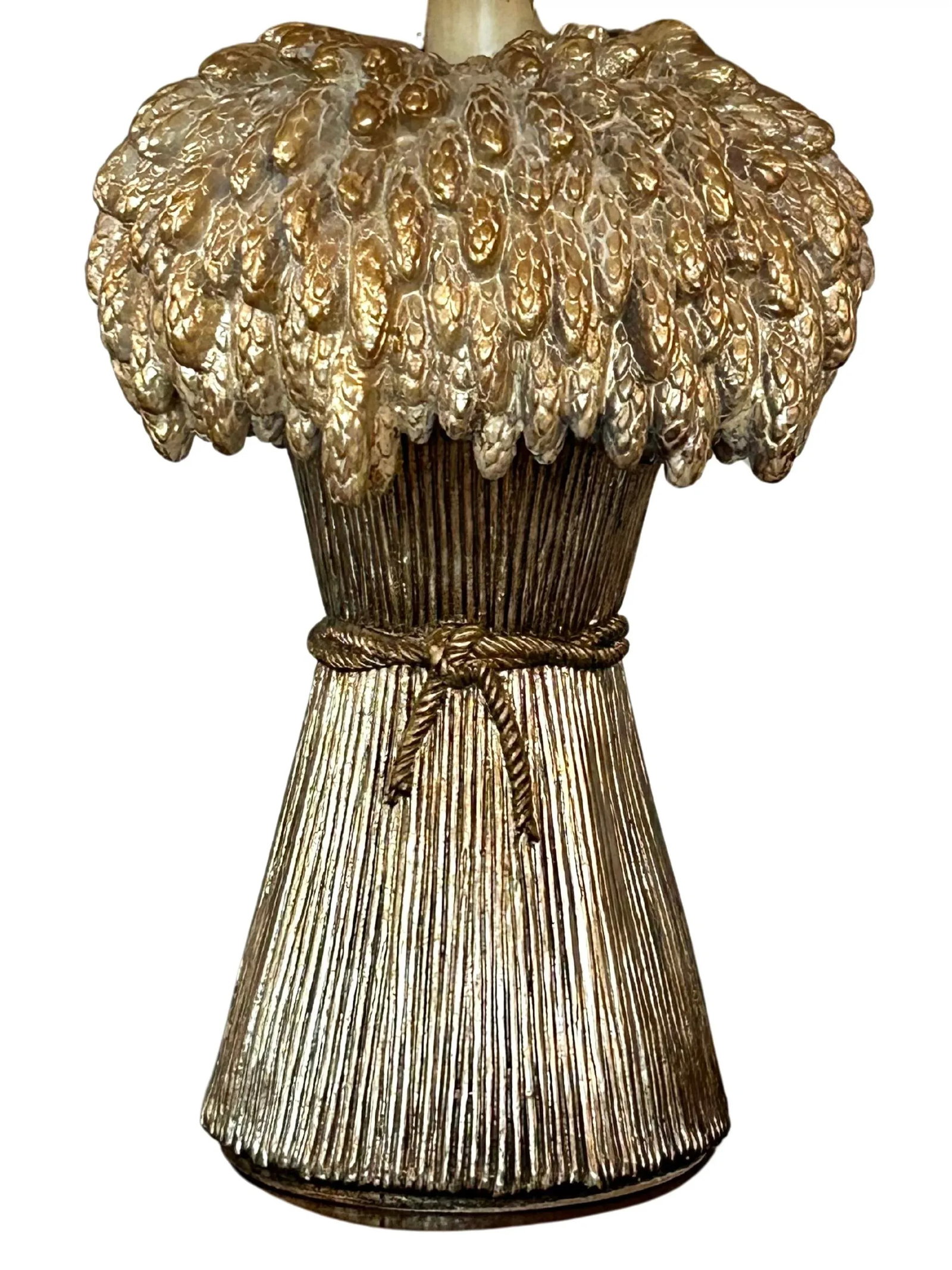 Vintage Thomas Blakemore Sheath of Wheat Figural Gold Lamp With Original Shade - 4