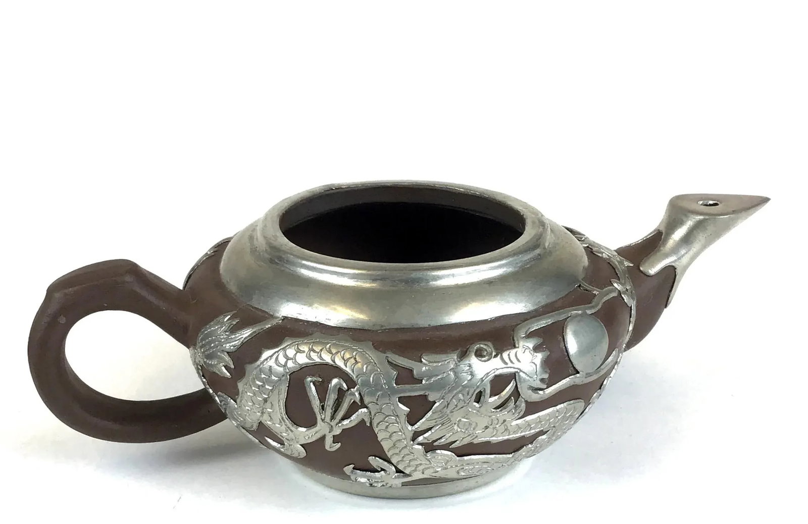 Vintage Chinese Yixing Zisha Teapot Set with Silver Tone Overlay - 6 Pieces - 5