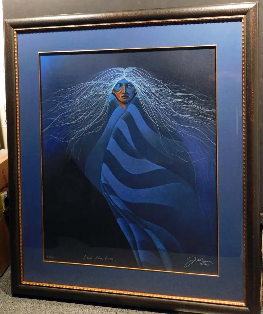 Frank Howell Lakota Blue Aura Serigraph on Paper Limited Edition Artwork Obo, Framed - 2