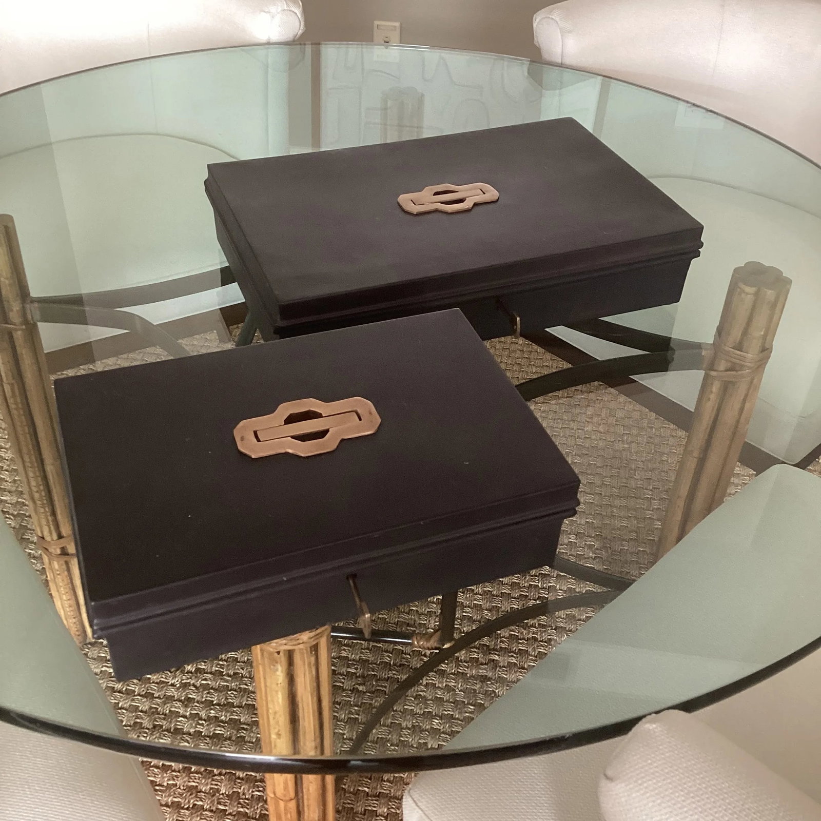 Late 20th Century Set of Two Metal Storage Boxes With Brass Handles and Working Keys - 4