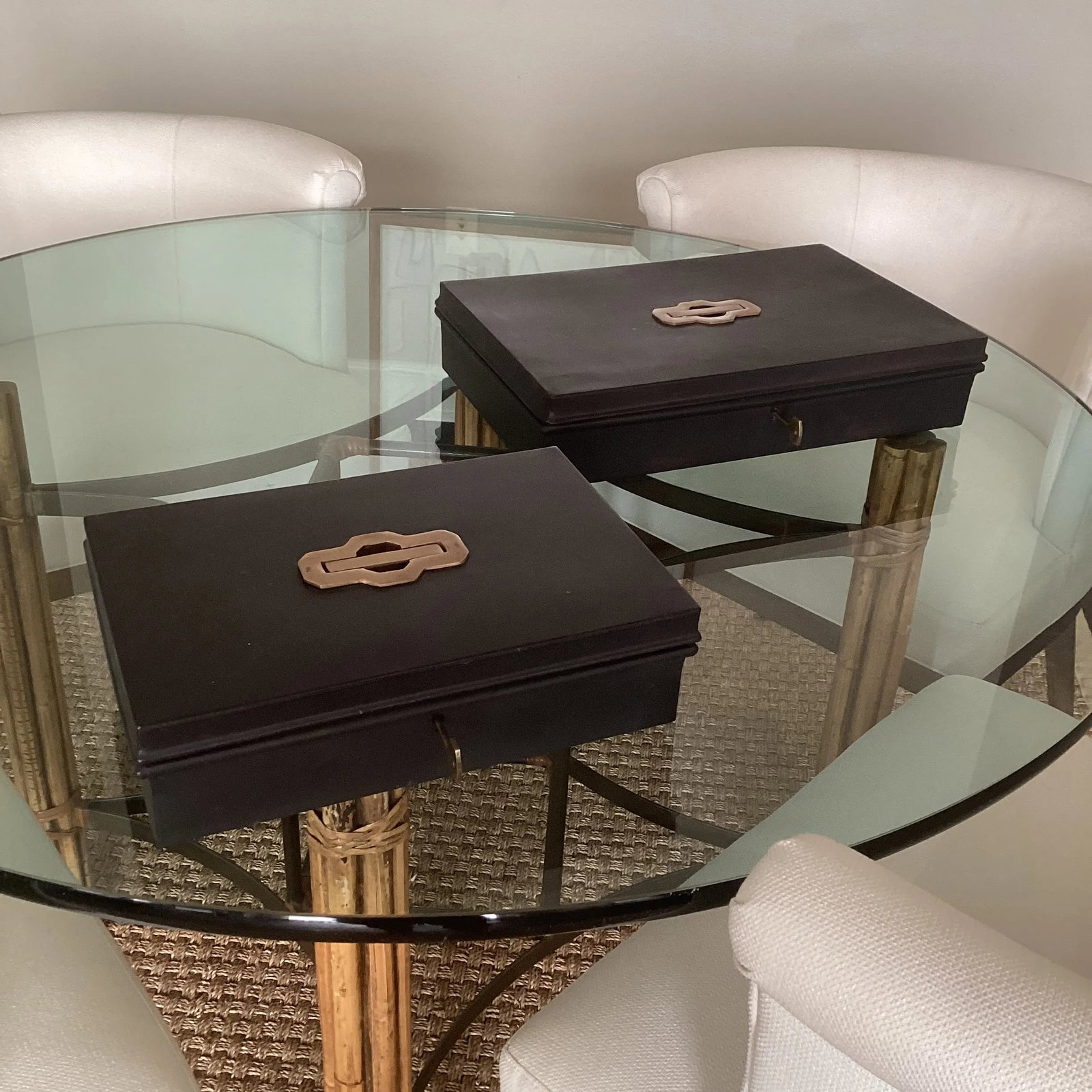 Late 20th Century Set of Two Metal Storage Boxes With Brass Handles and Working Keys - 6