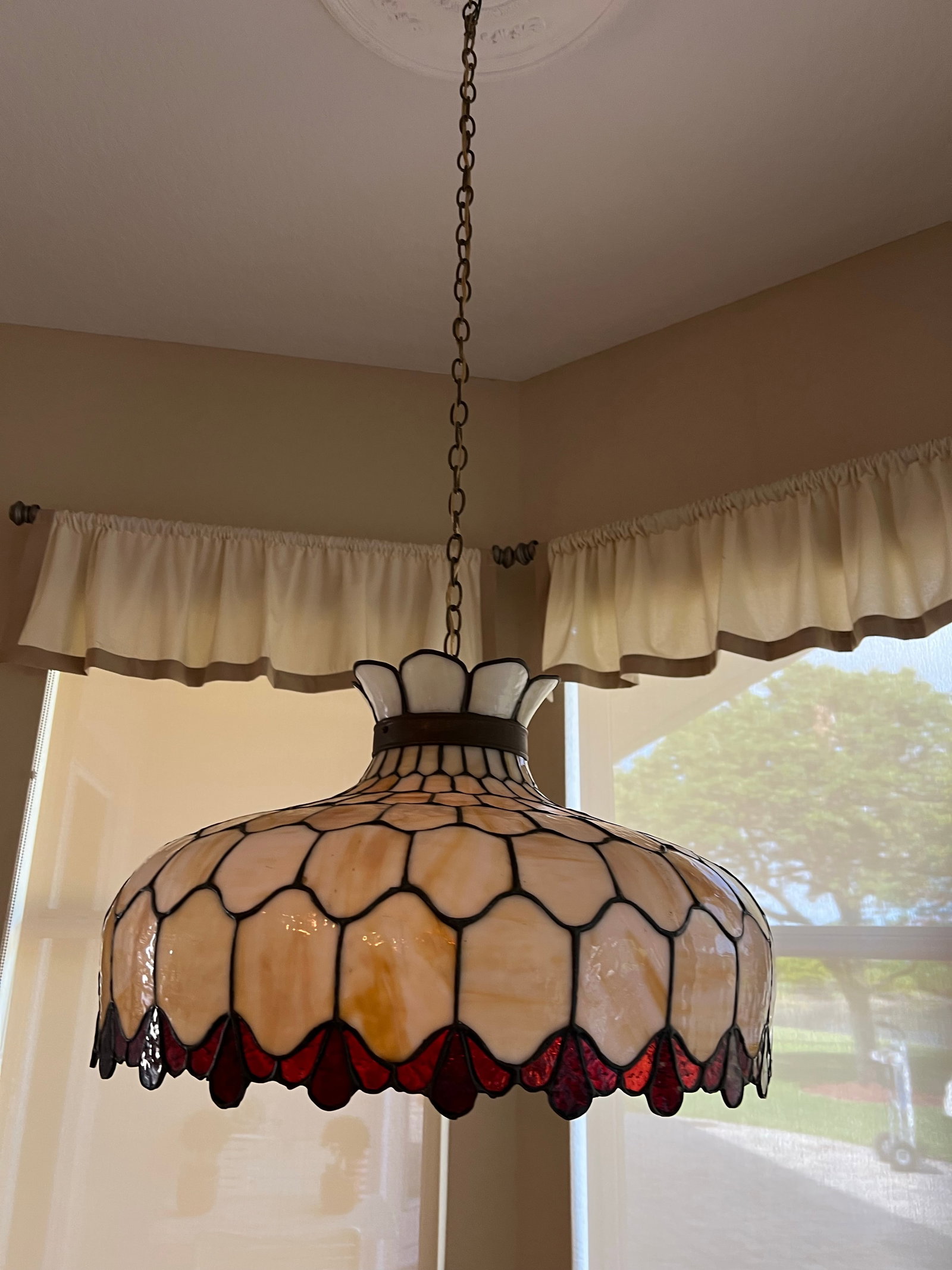 1970s Vintage Large Slag Glass Hanging Pendant Chandelier Light - 4