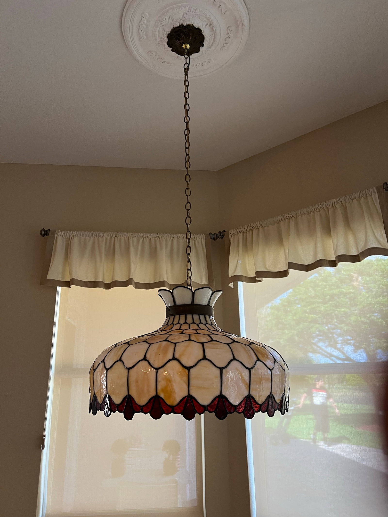 1970s Vintage Large Slag Glass Hanging Pendant Chandelier Light - 6