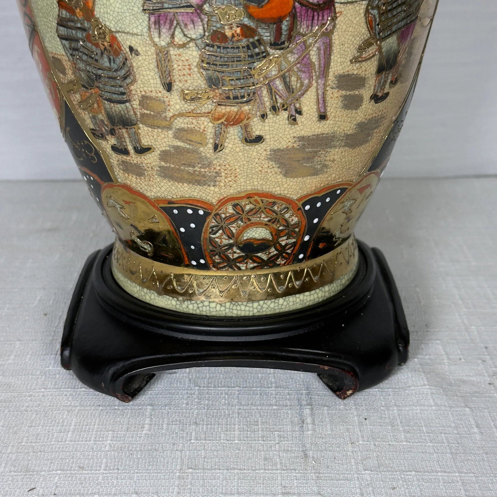 Vintage Chinoiserie Japanese Satsuma Vase Table Lamp - 16