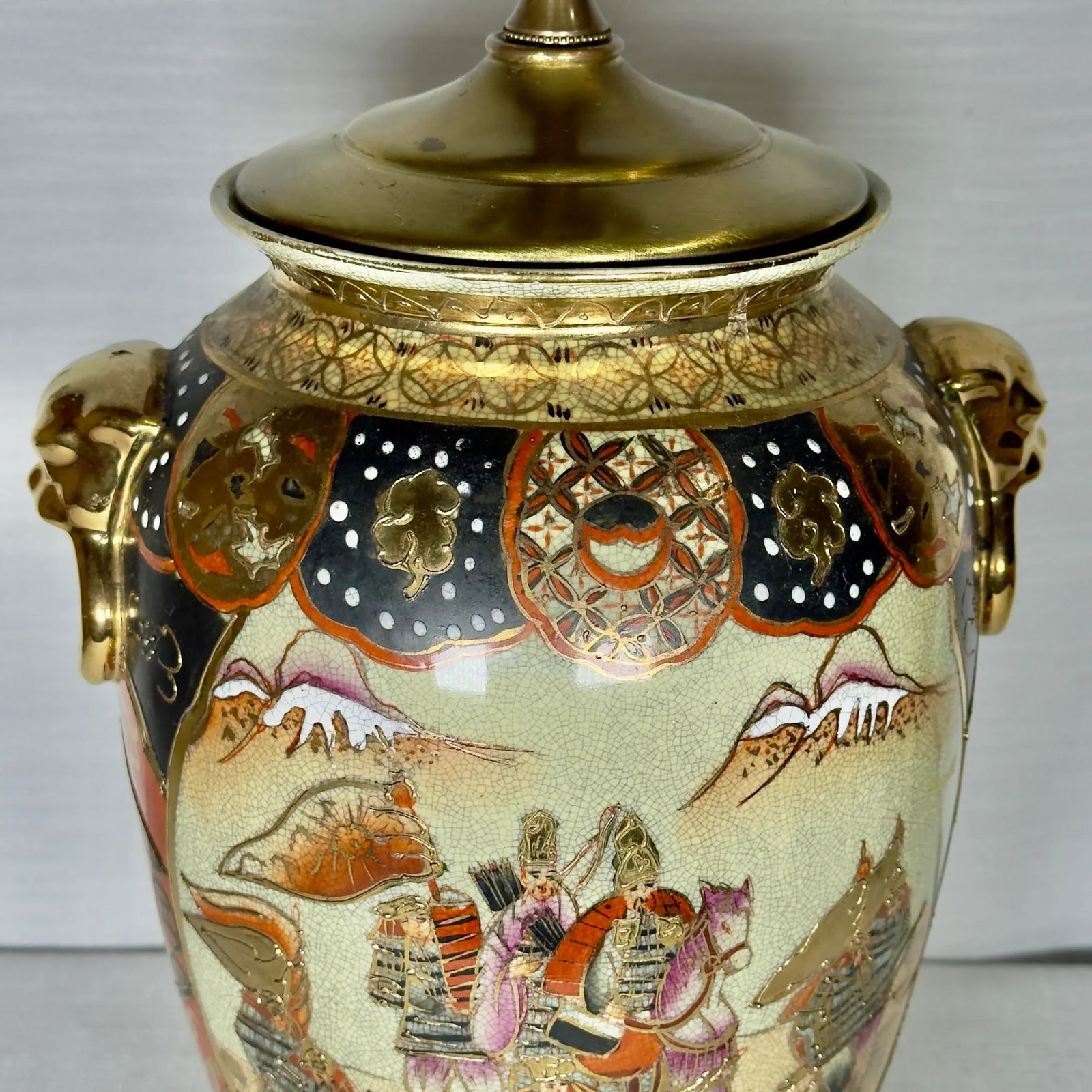 Vintage Chinoiserie Japanese Satsuma Vase Table Lamp - 7