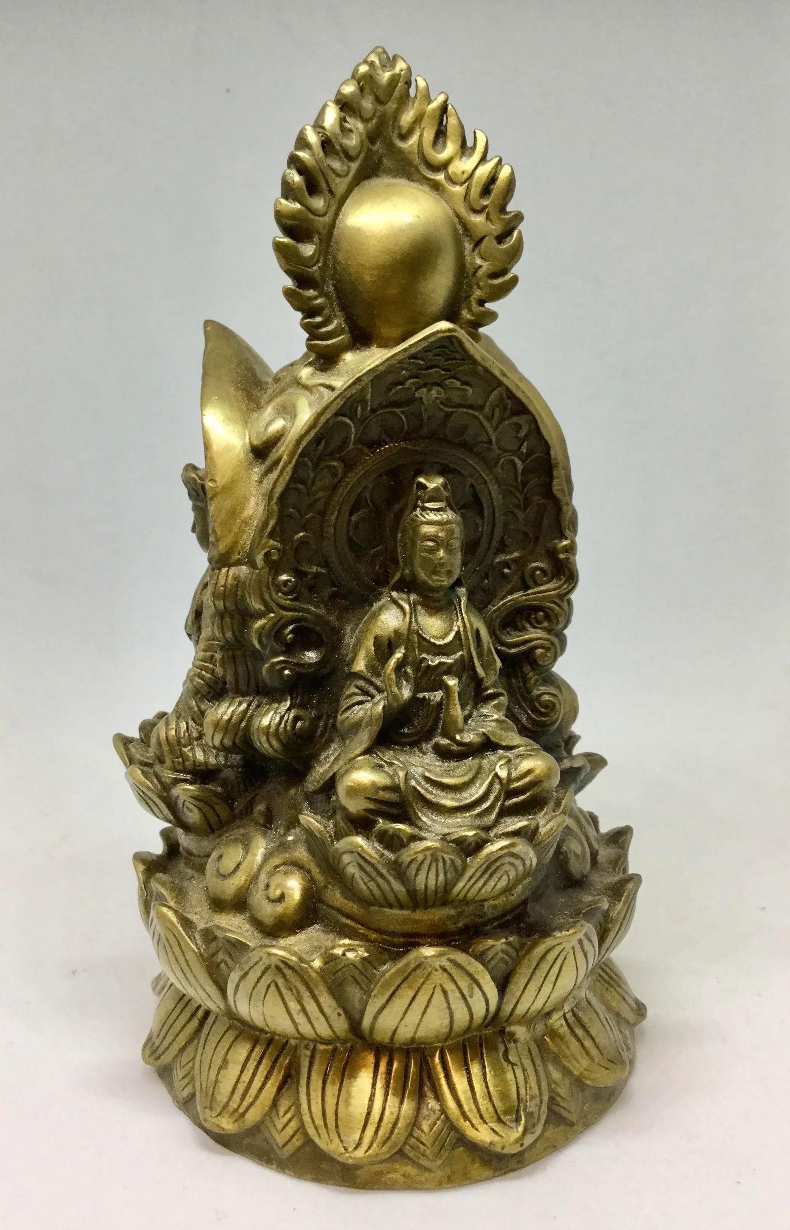 Antique Brass/Bronze Tibet Lotus Jizo Kwan-Yim Buddha - 3