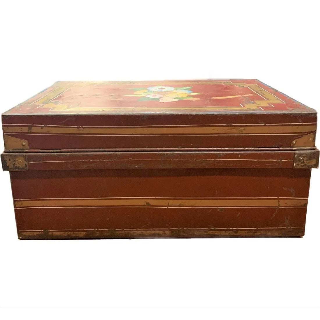 Antique Metal Manuscript Trunk Box - 3