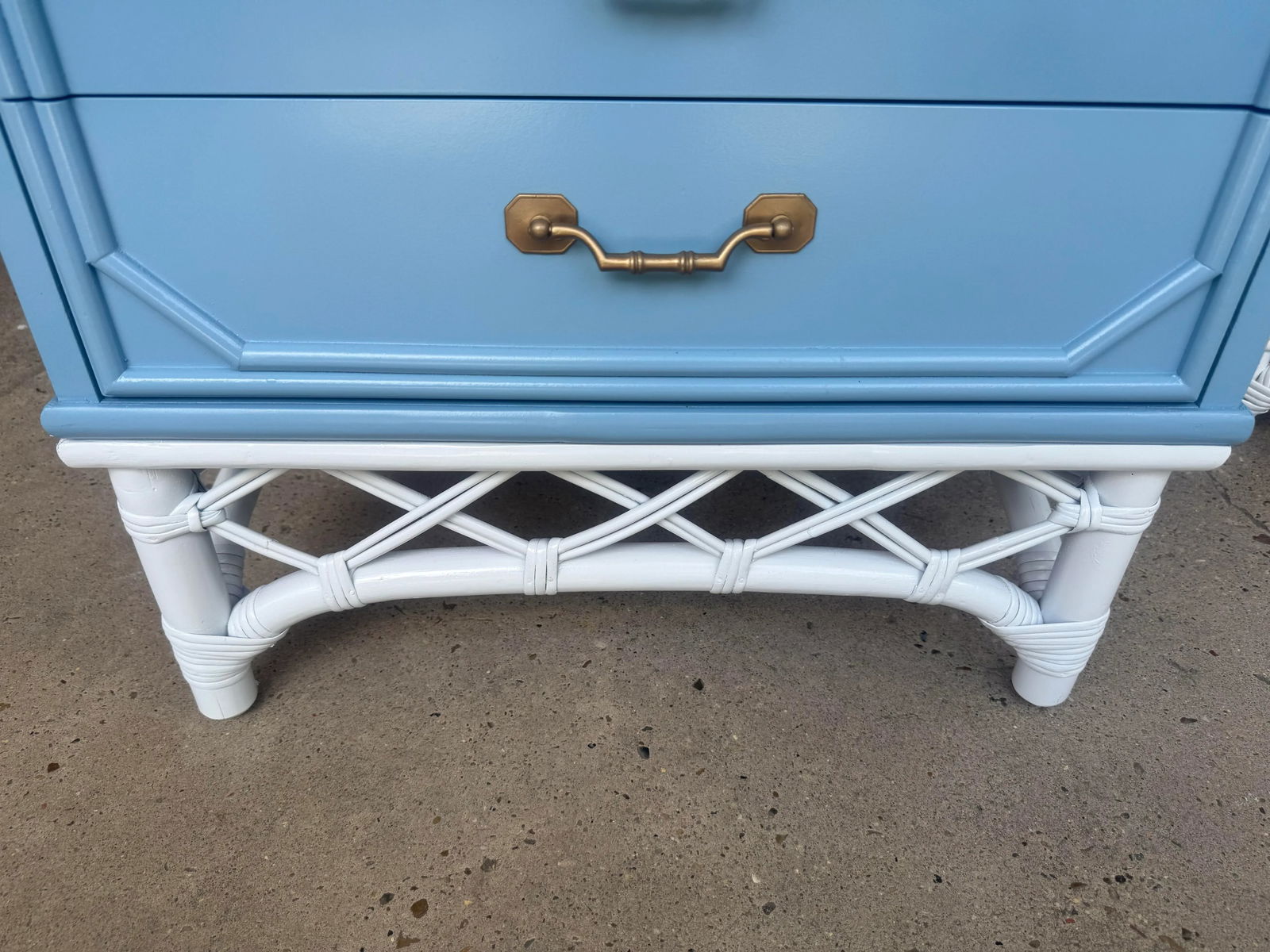 Vintage Palm Beach Regency Ficks Reed Attributed Faux Bamboo Rattan Nightstands - Newly Painted Fren - 7