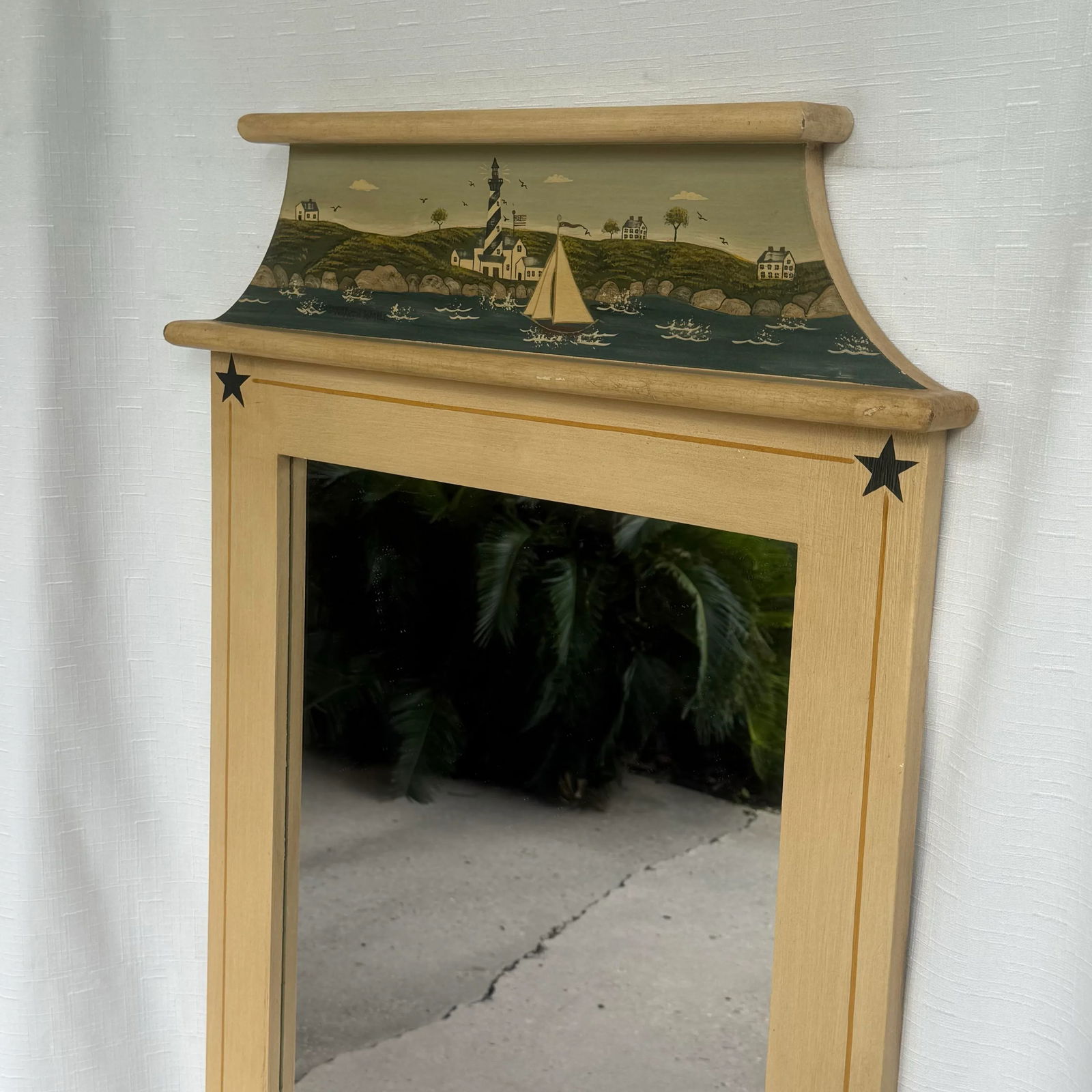 Vintage Late 20th Century Nautical Folk Art Trumeau Wall Mirror, Artist Signed - 2