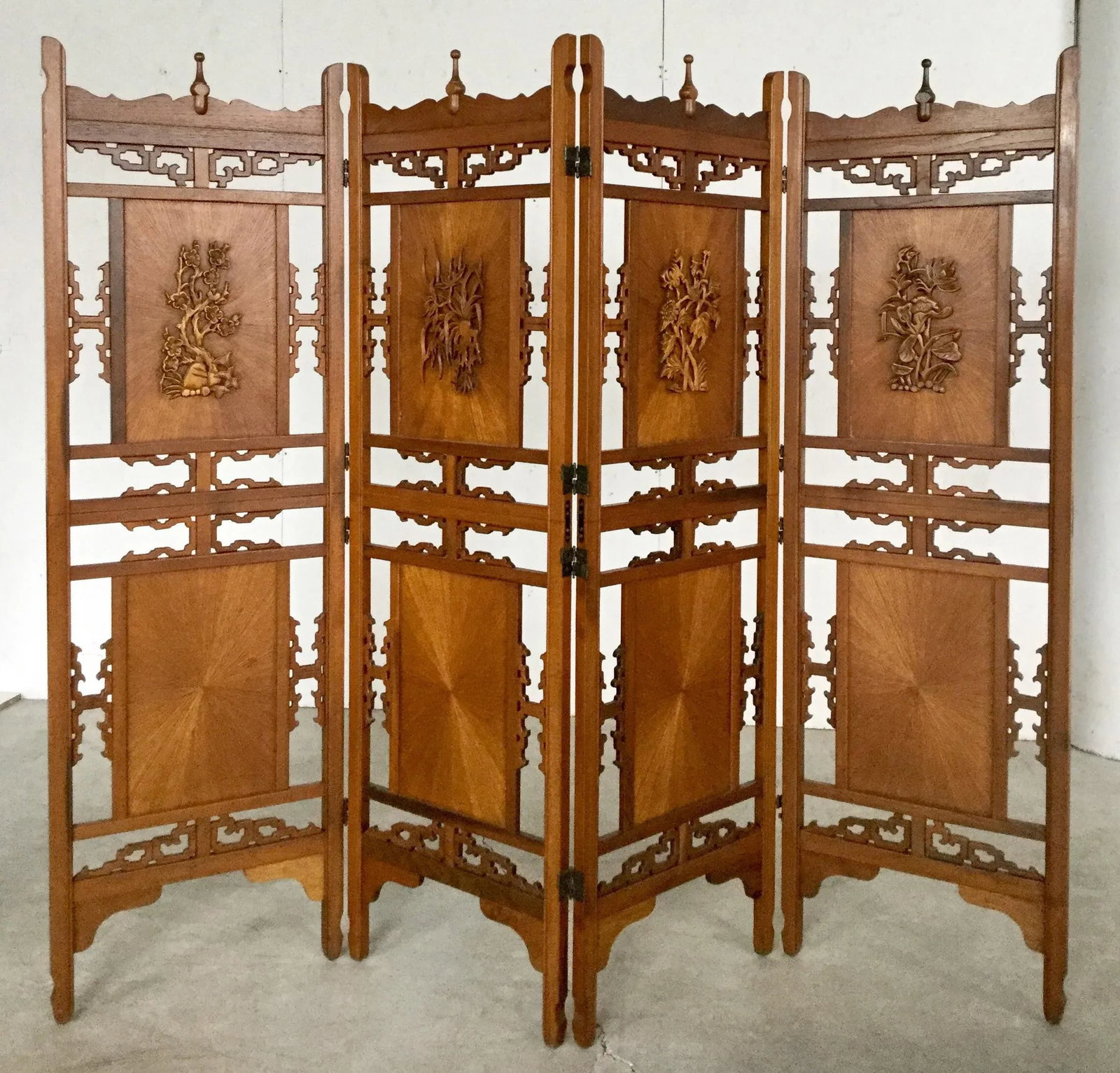 1970s Vintage Hand Carved Rosewood Shoji Screen Room Divider - 10