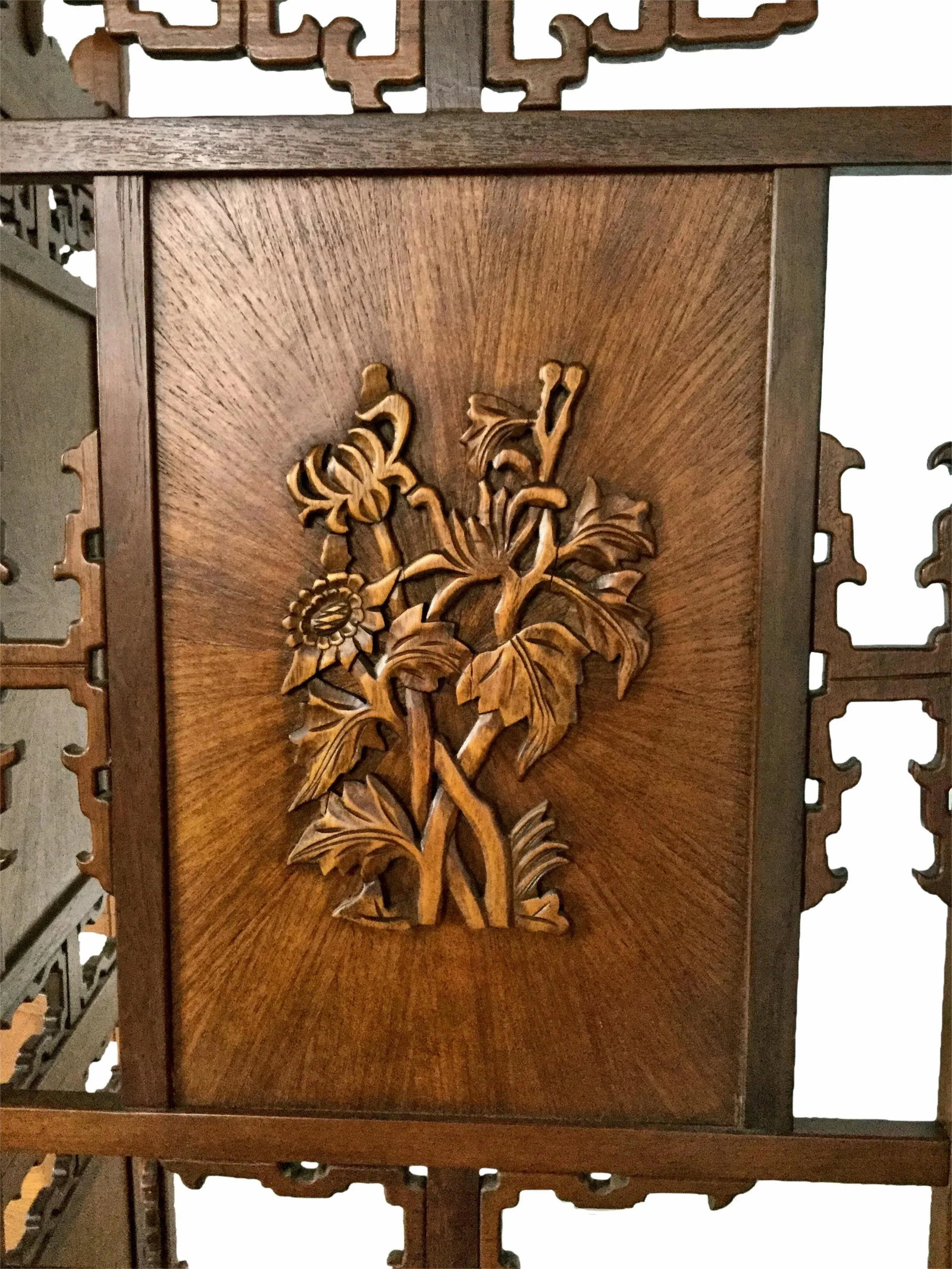 1970s Vintage Hand Carved Rosewood Shoji Screen Room Divider - 9