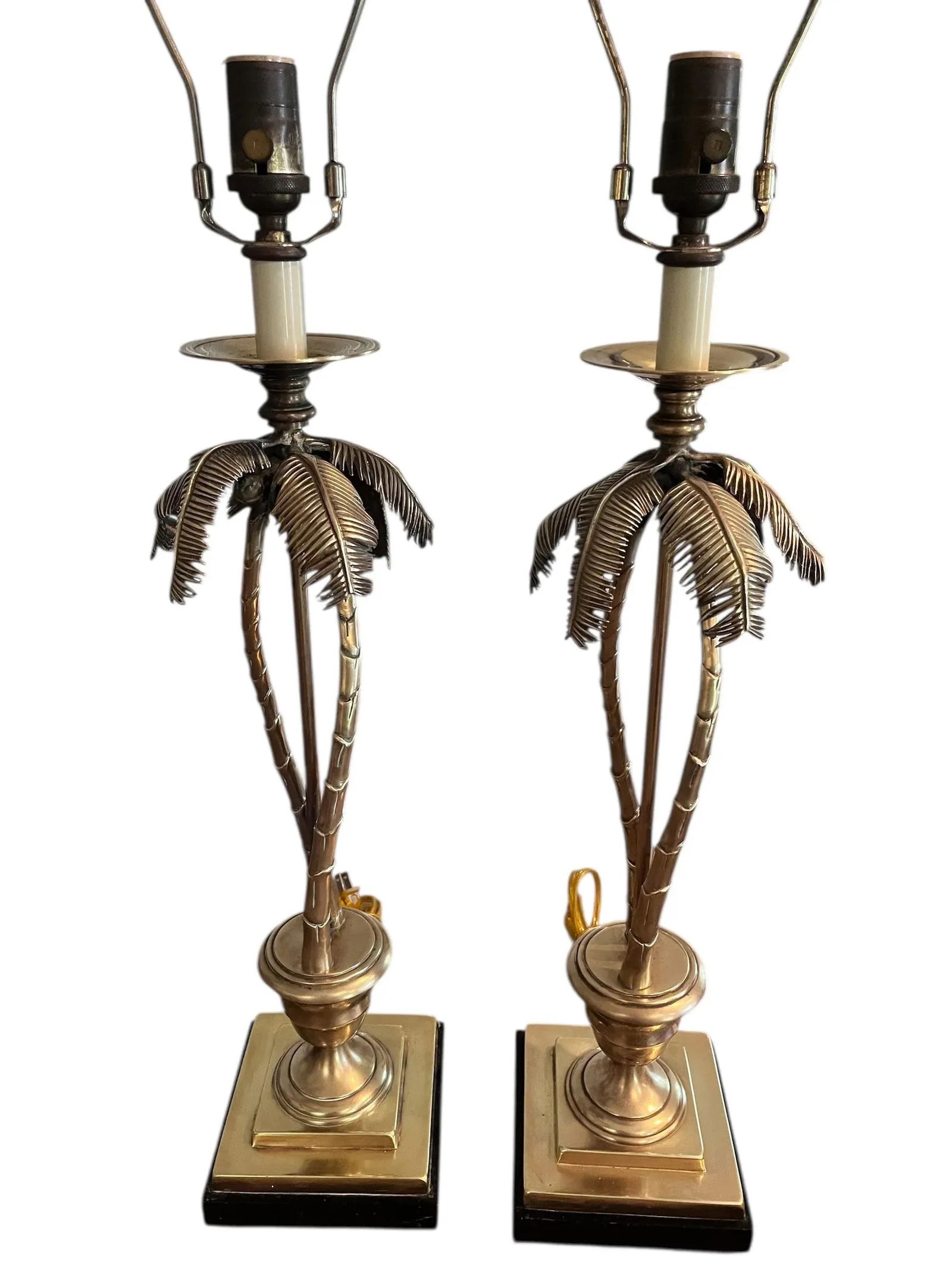 1990s Pair of Solid Brass Palm Tree Table Lamps - 2