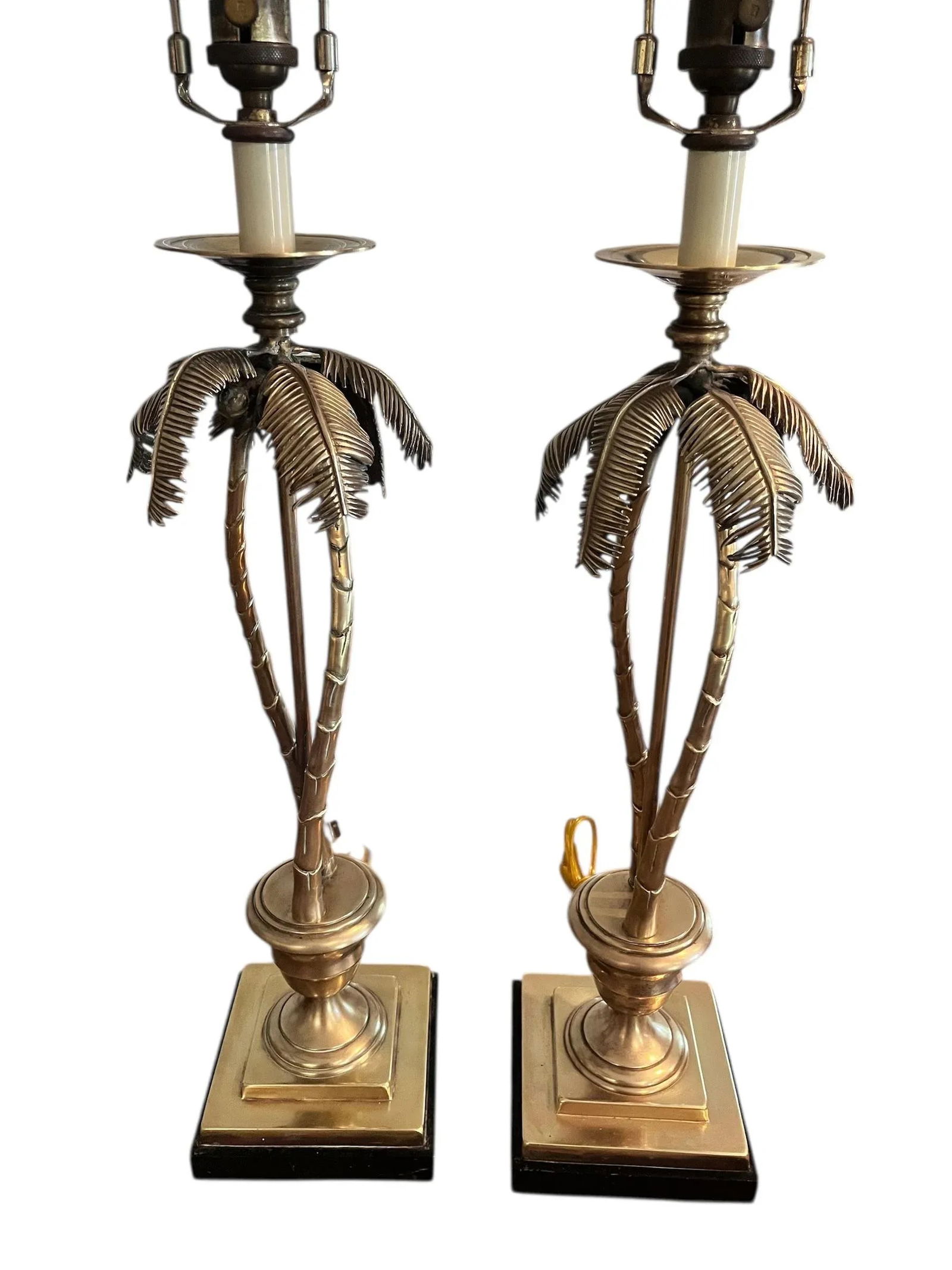 1990s Pair of Solid Brass Palm Tree Table Lamps - 3