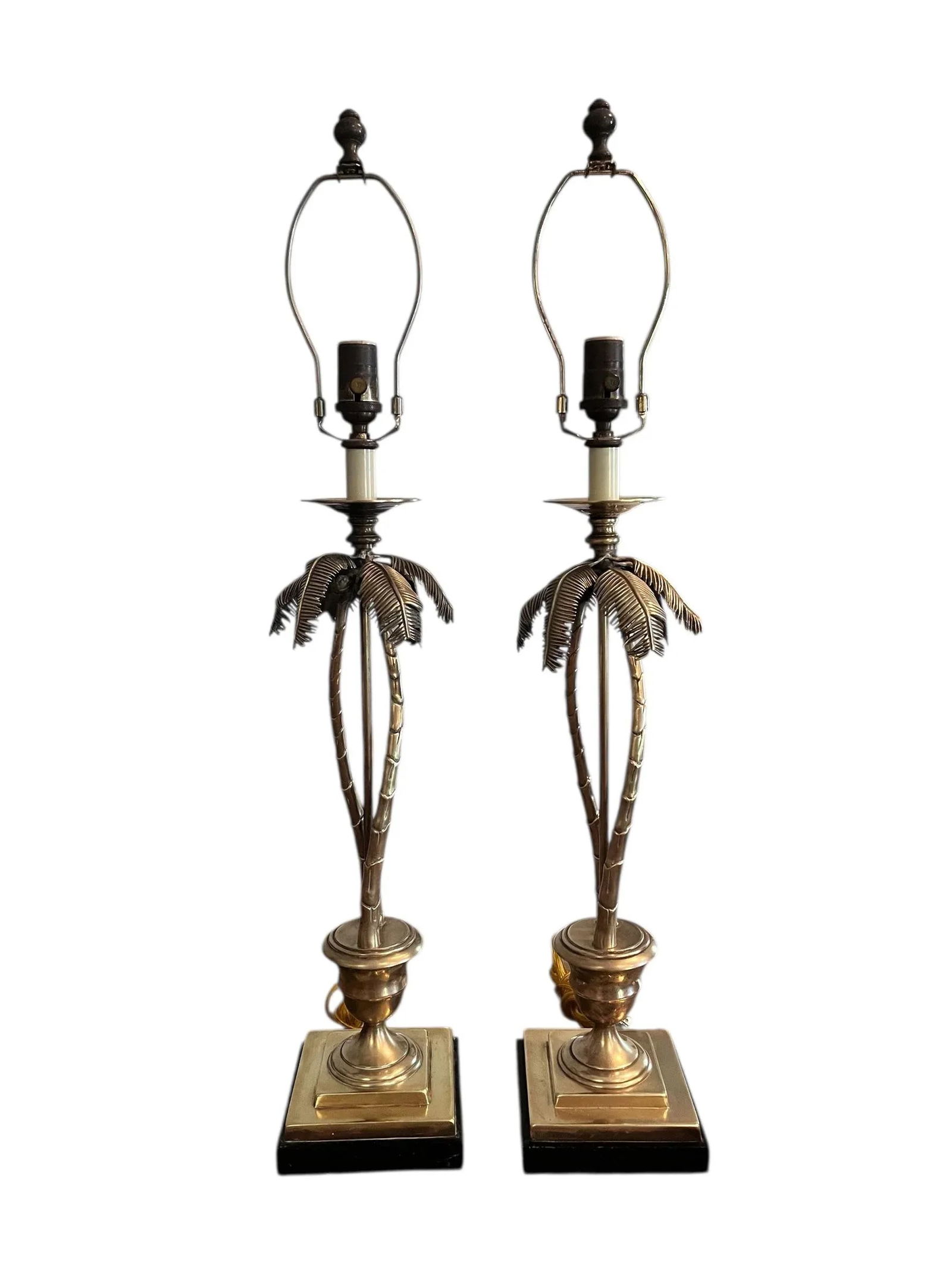 1990s Pair of Solid Brass Palm Tree Table Lamps - 4