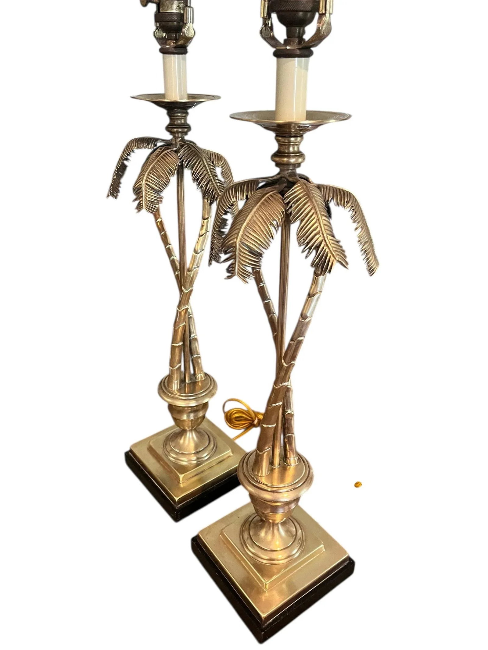1990s Pair of Solid Brass Palm Tree Table Lamps - 5