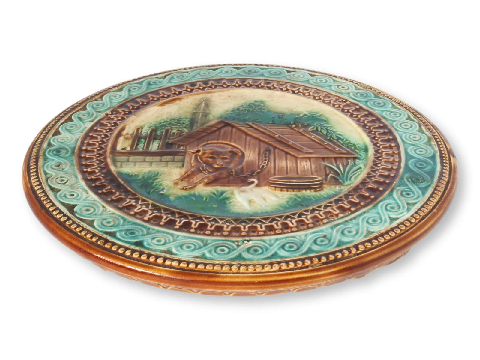 C. 1890 French Majolica 9.5" Dog Trivet - 3