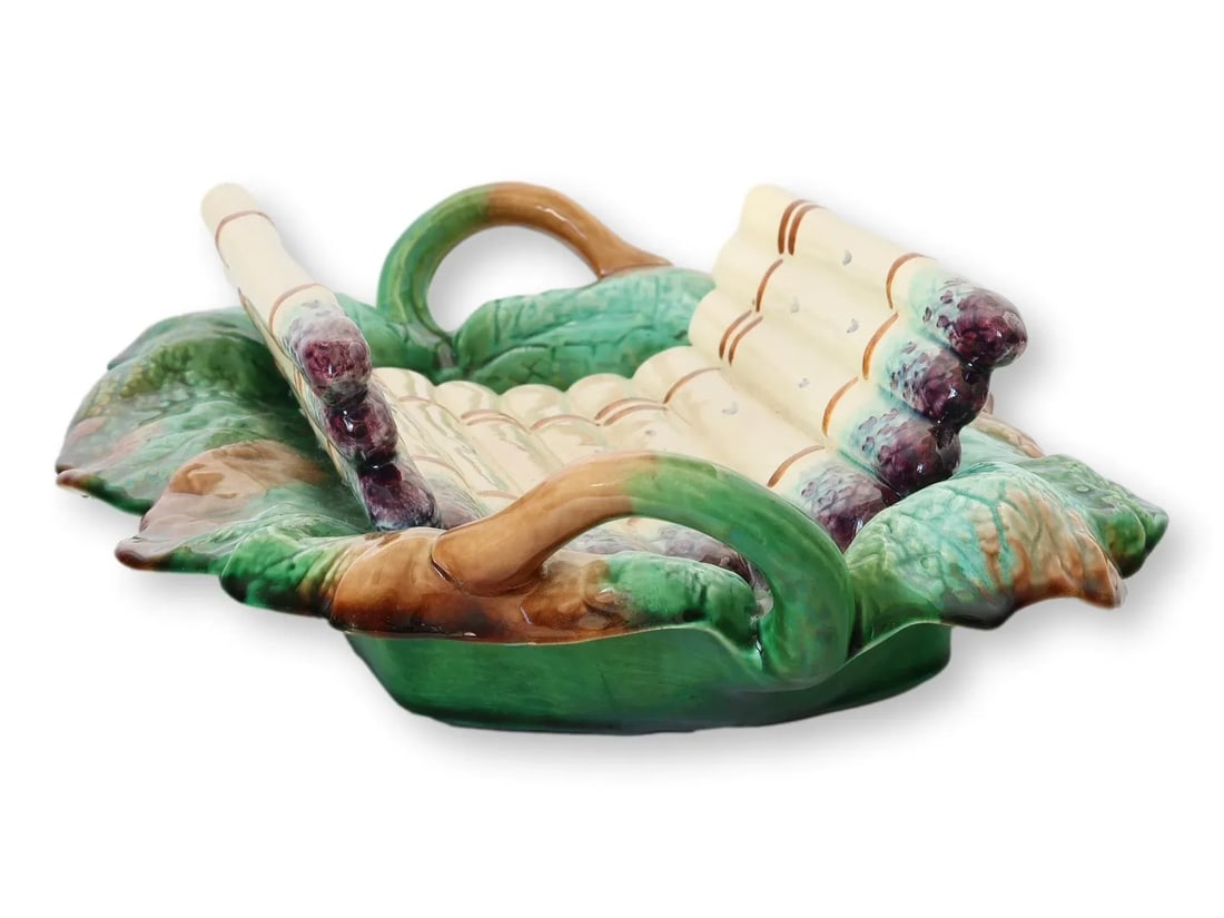 Antique French Creil Et Montereau Barbotine Majolica Asparagus Cradle - 2