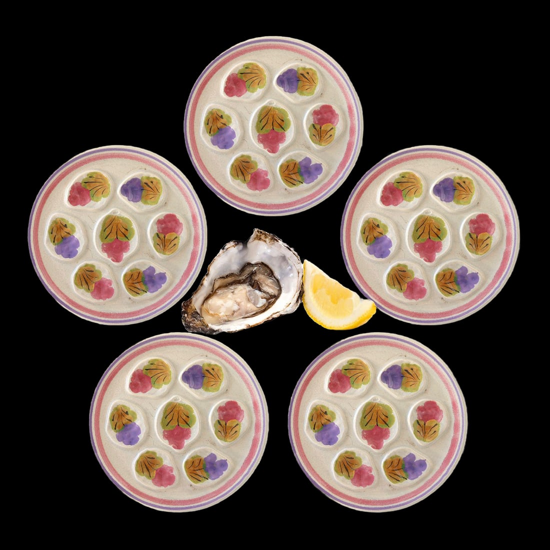 Vintage French Stoneware Oyster Plates, Set of 5 - 2