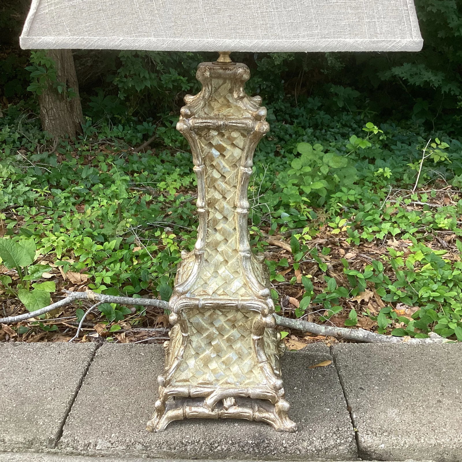 Vintage Italian Pagoda Style Lamp With Linen Shade - 2