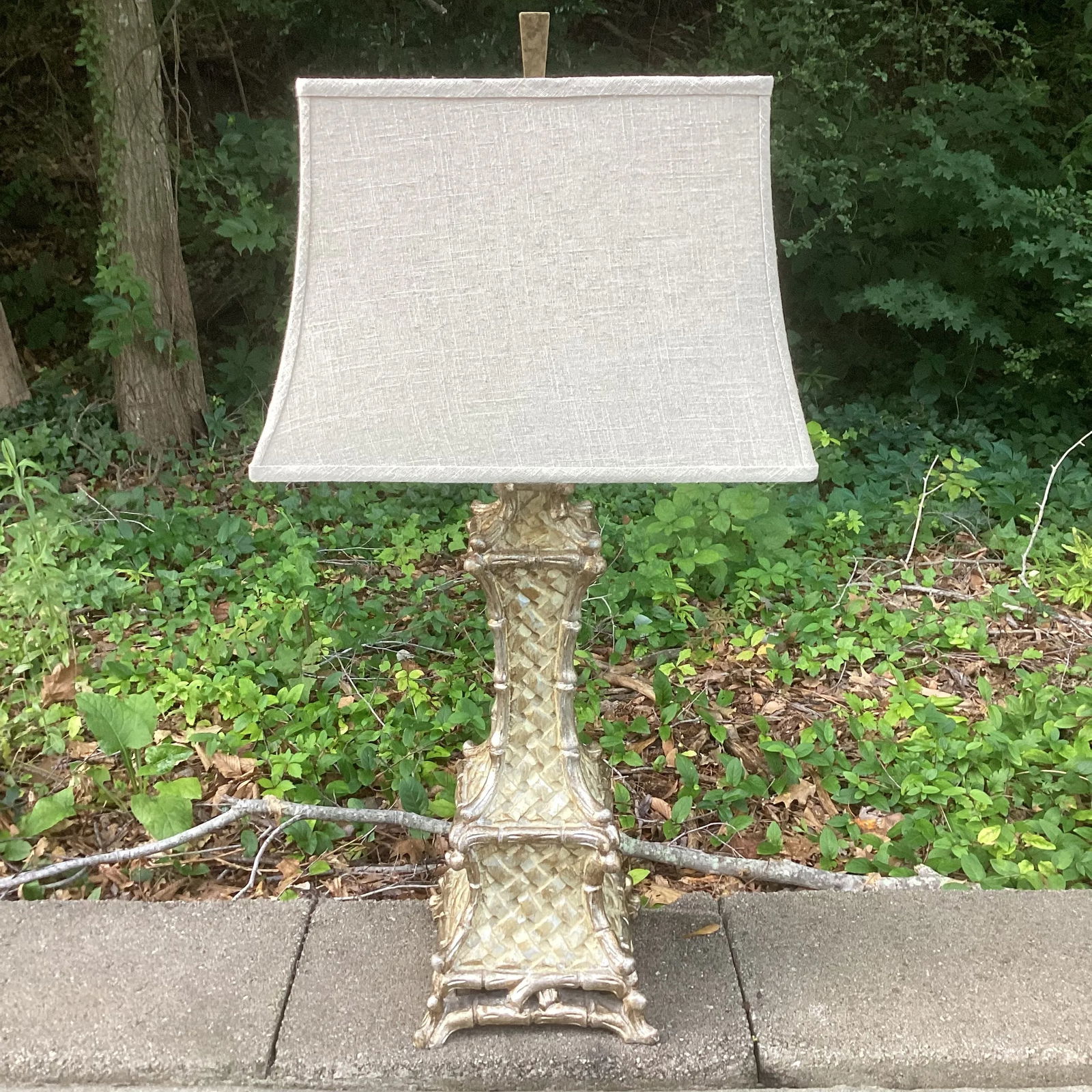 Vintage Italian Pagoda Style Lamp With Linen Shade - 5