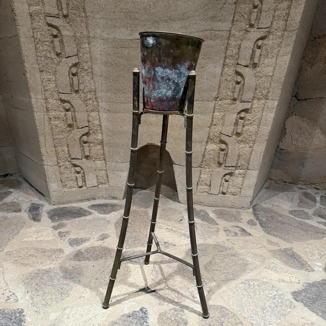 French Hollywood Regency Tripod Brass Planter Stand - 3