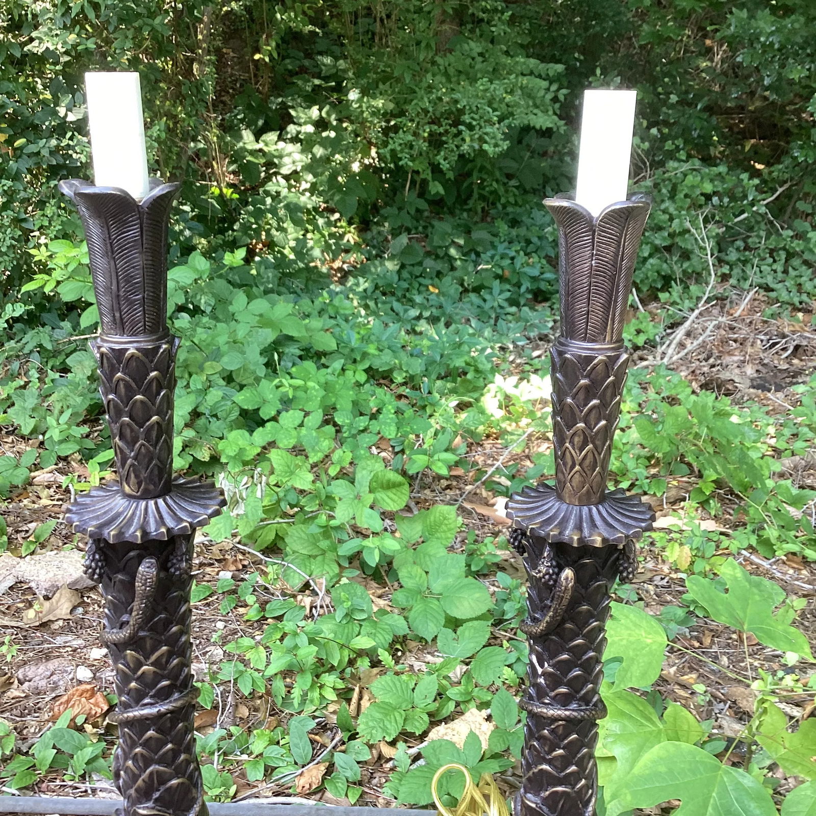 Frederick Cooper Bronze Palm Lamps – A Pair - 4