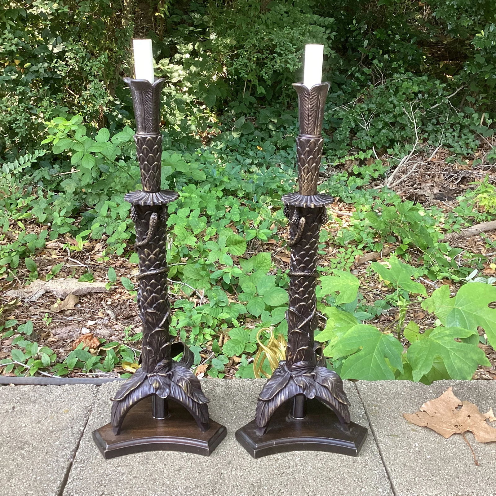 Frederick Cooper Bronze Palm Lamps – A Pair - 5